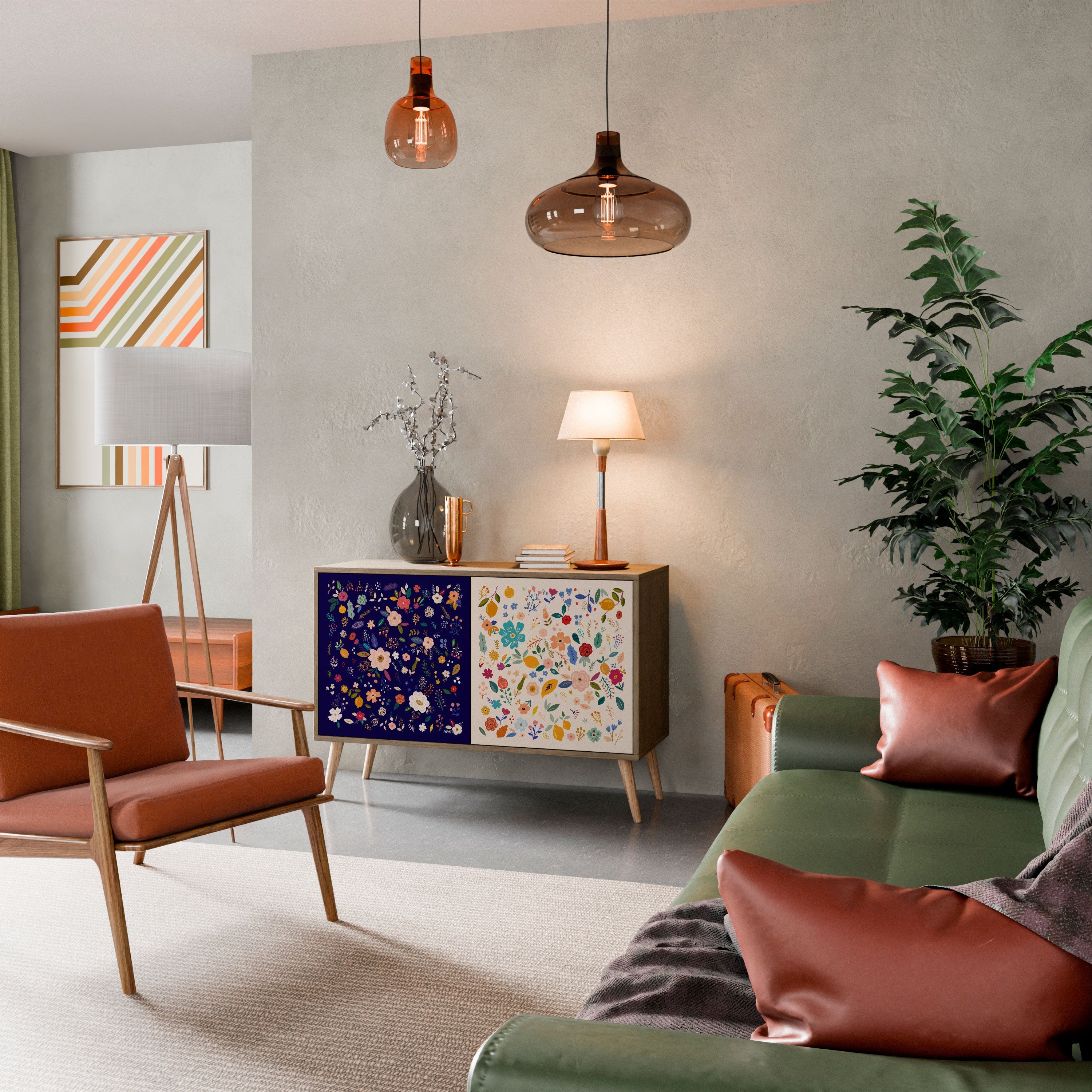 Buffet 2 portes FLORAL COMBINATION effet chêne