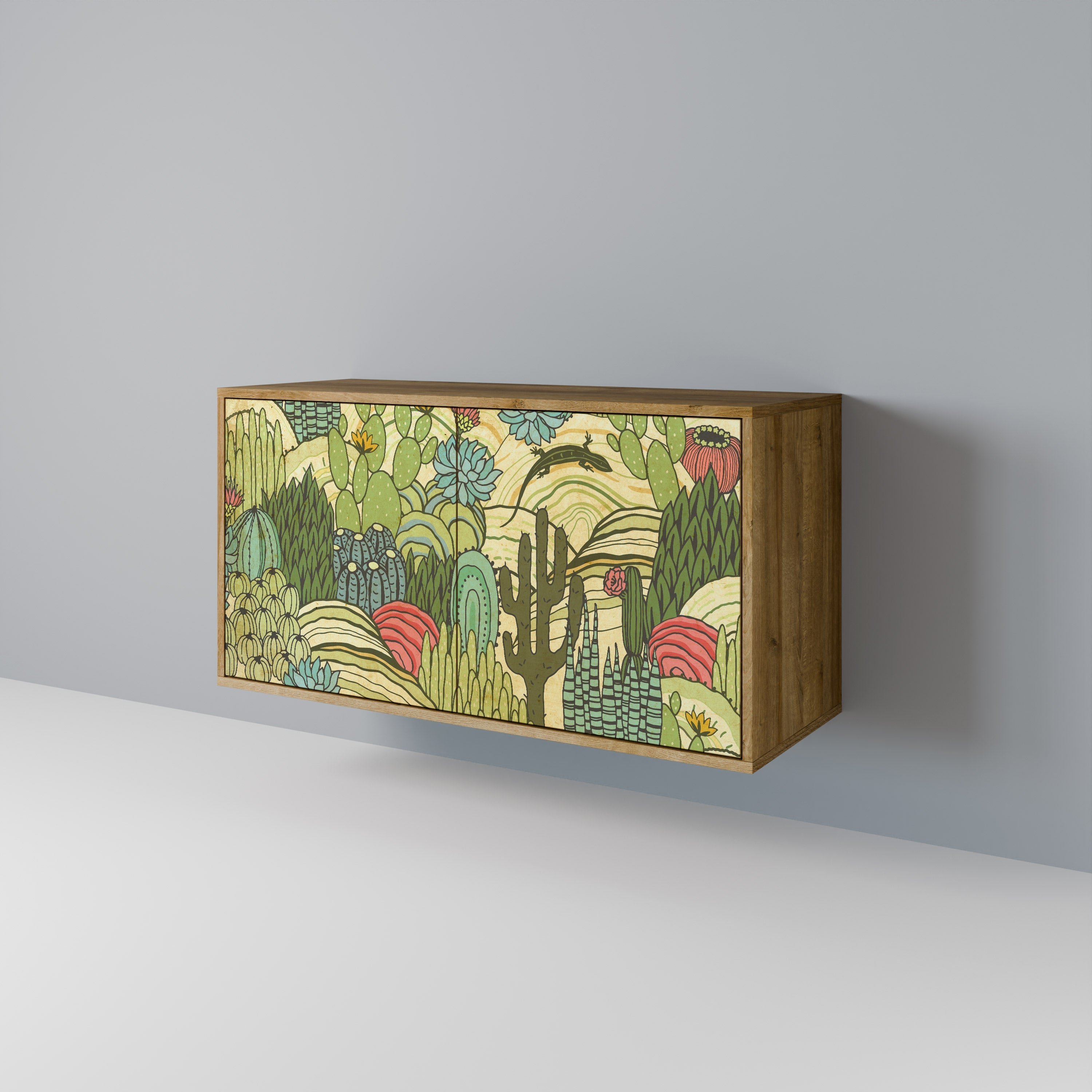 Buffet 2 portes SUCCULENTS KALEIDOSCOPE effet chêne