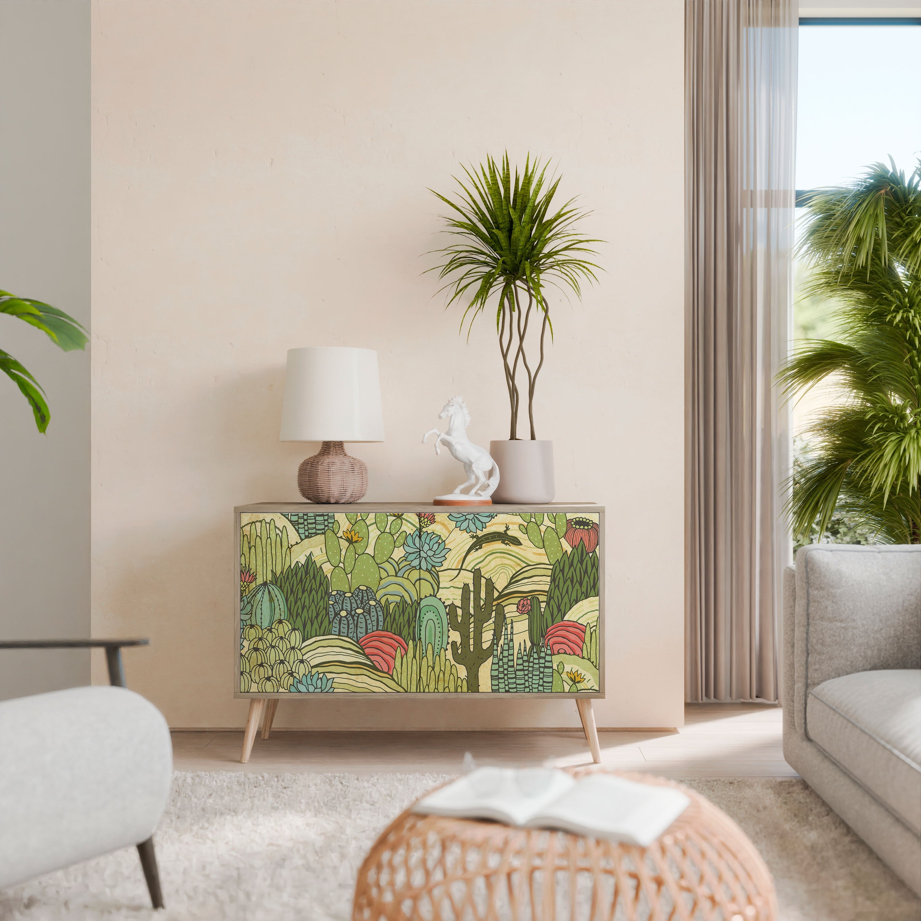 Buffet 2 portes SUCCULENTS KALEIDOSCOPE effet chêne