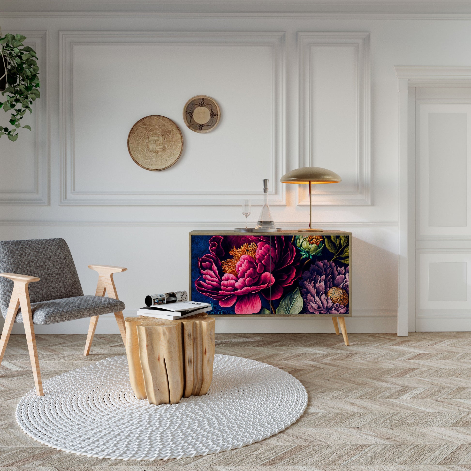 Buffet 2 portes effet chêne BLOOMING ELEGANCE