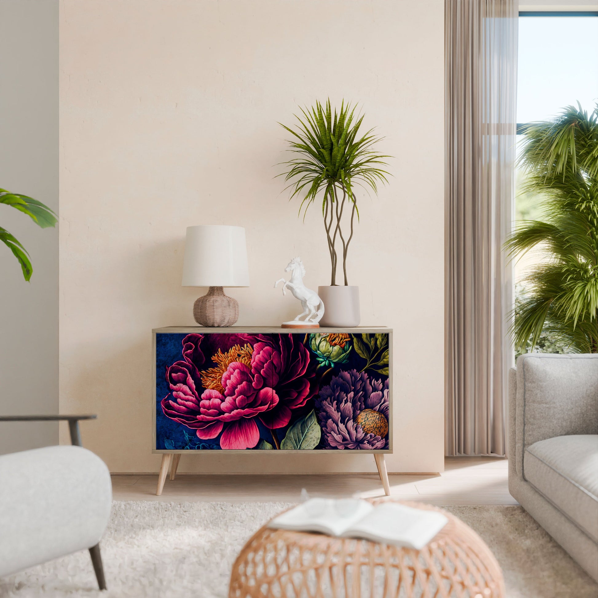 Buffet 2 portes effet chêne BLOOMING ELEGANCE