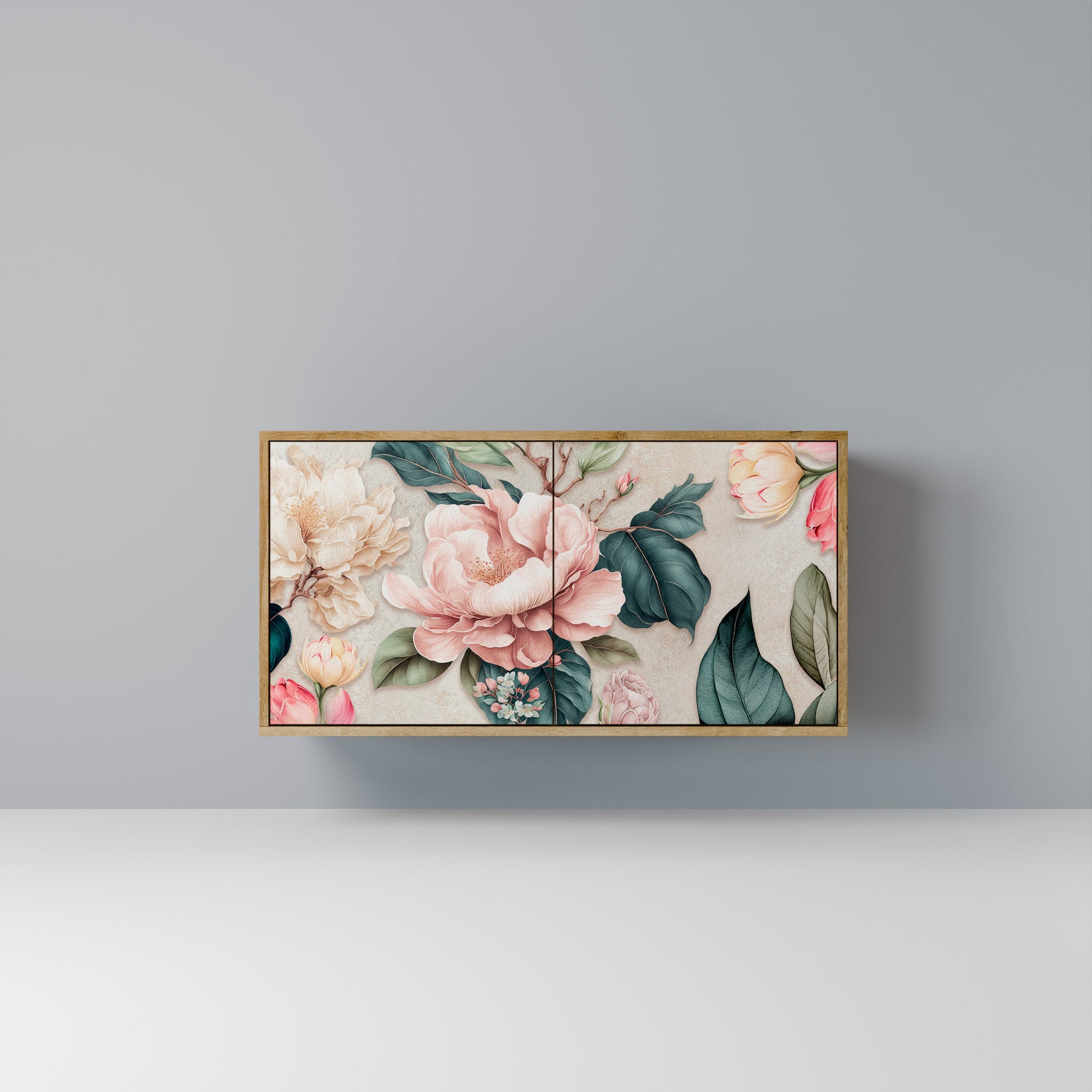 Buffet 2 portes FLORAL GRACE effet chêne