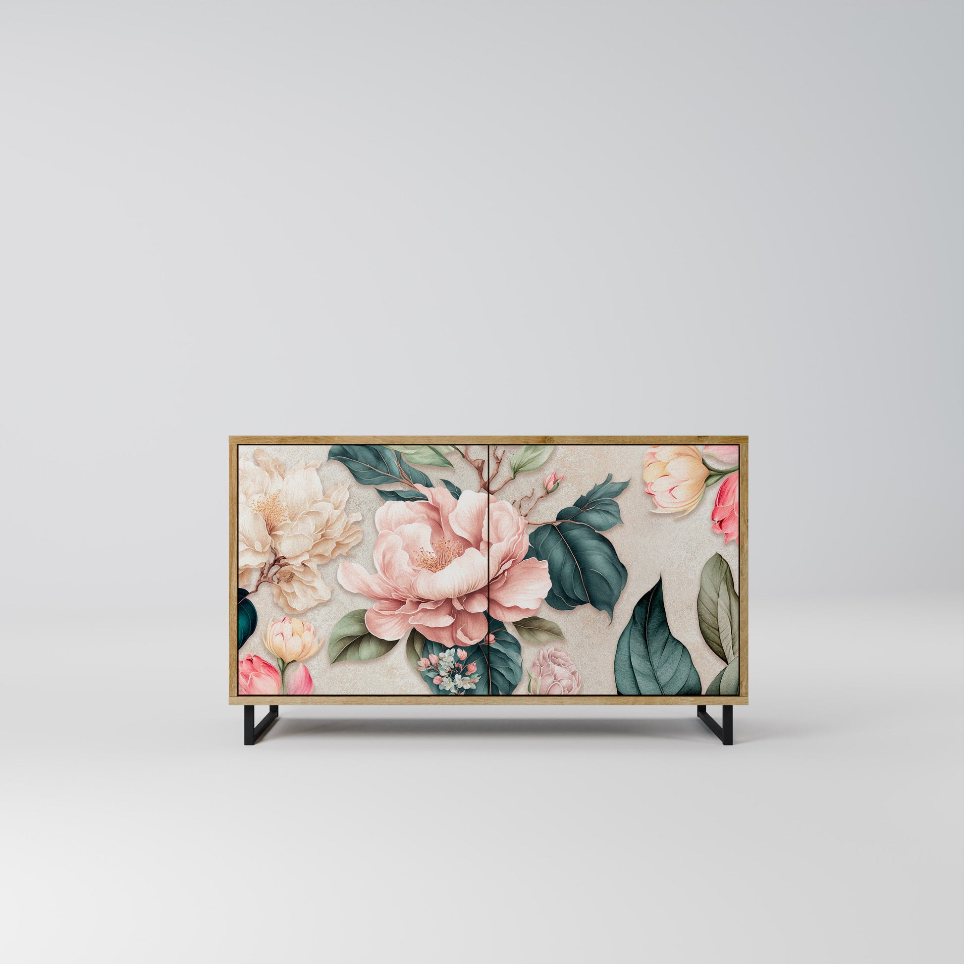 Buffet 2 portes FLORAL GRACE effet chêne