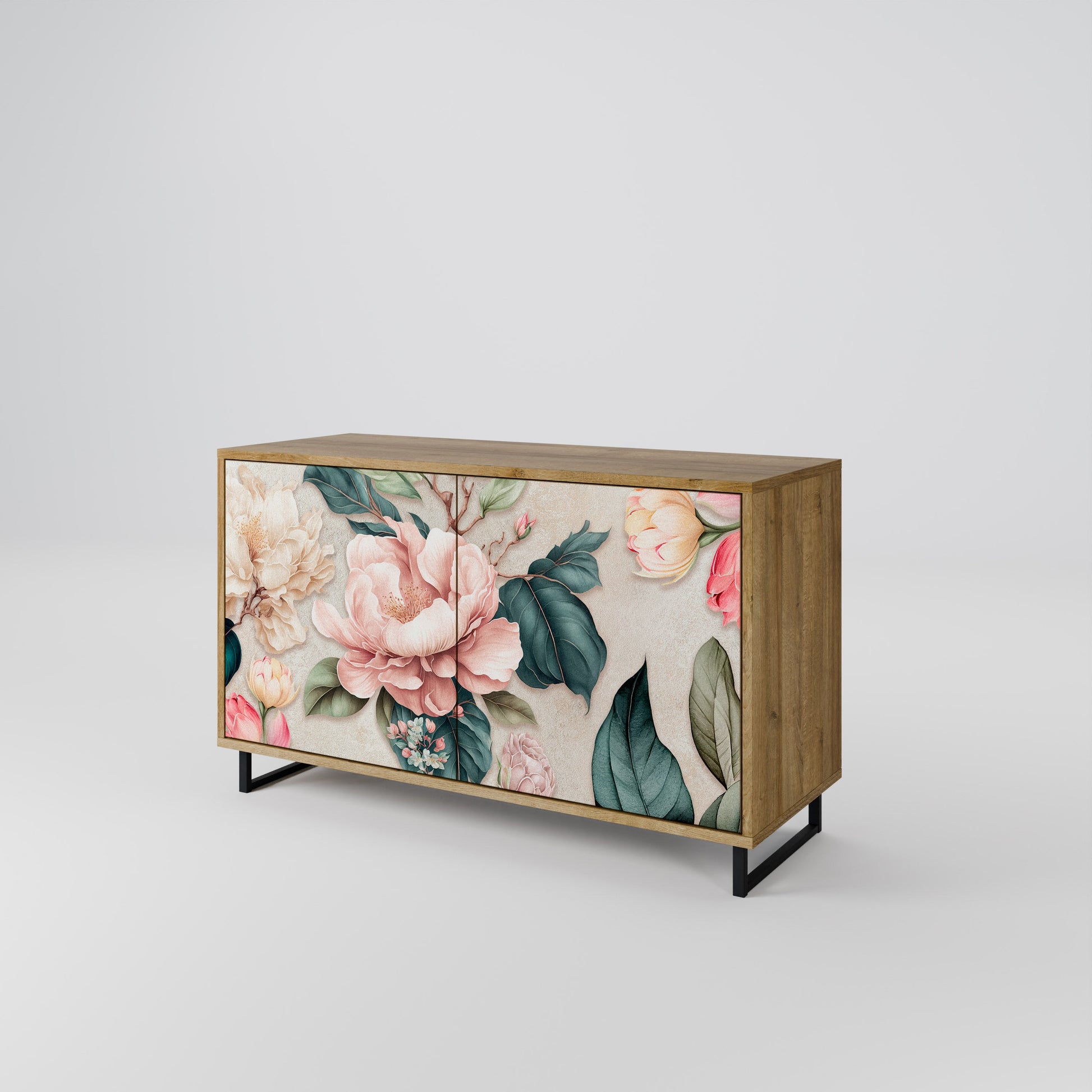 Buffet 2 portes FLORAL GRACE effet chêne