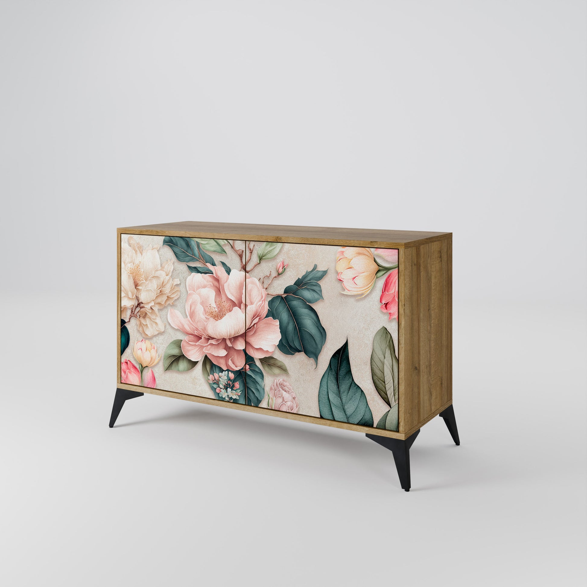 Buffet 2 portes FLORAL GRACE effet chêne