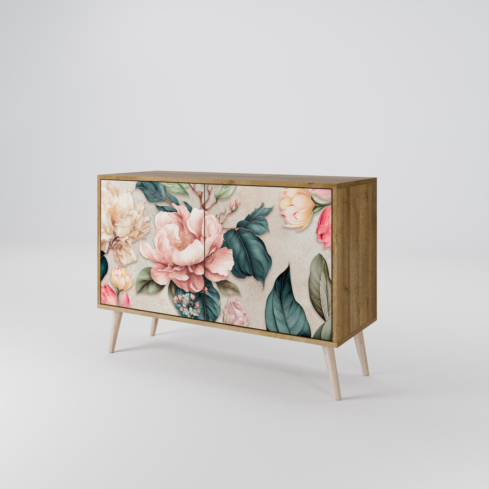 Buffet 2 portes FLORAL GRACE effet chêne