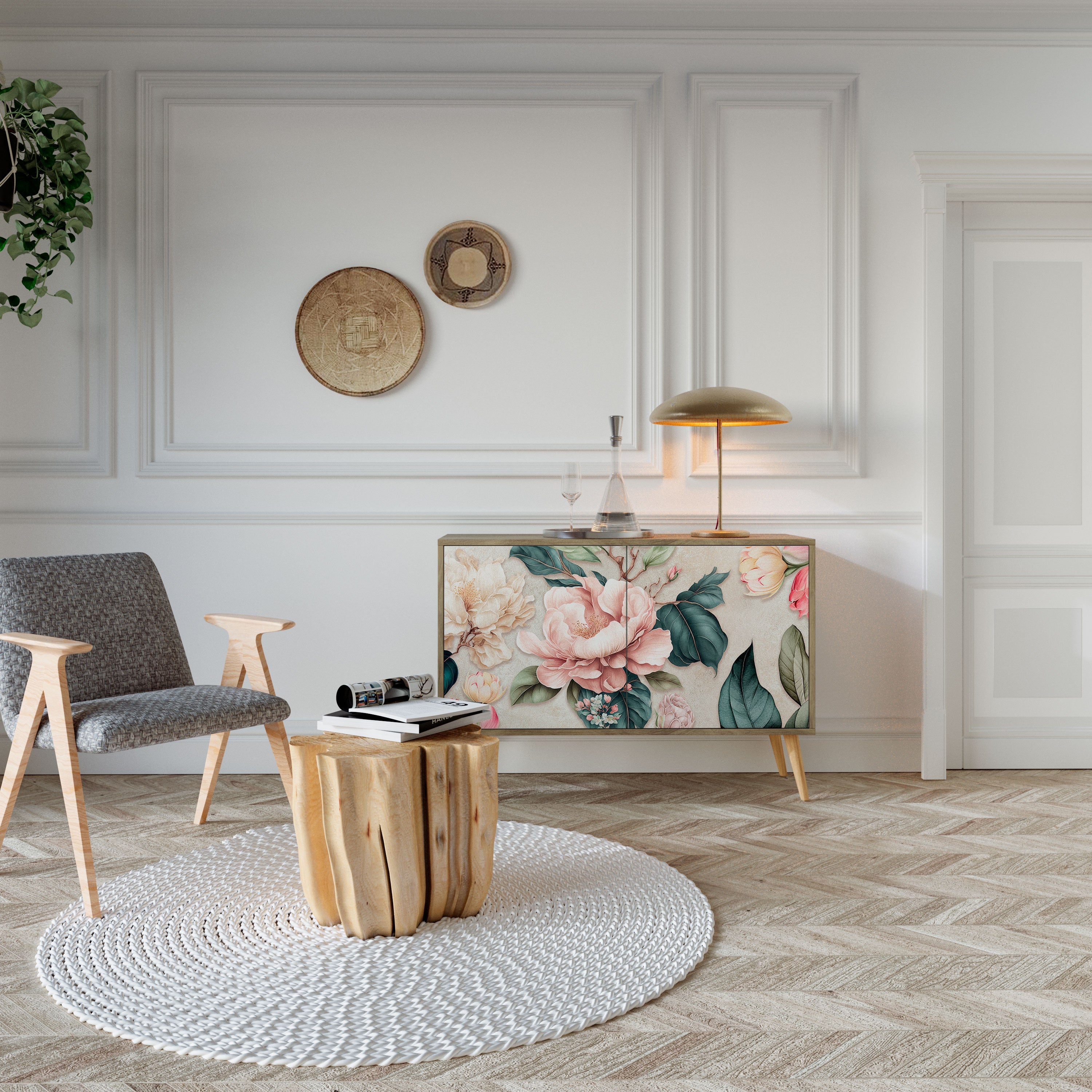 Buffet 2 portes FLORAL GRACE effet chêne