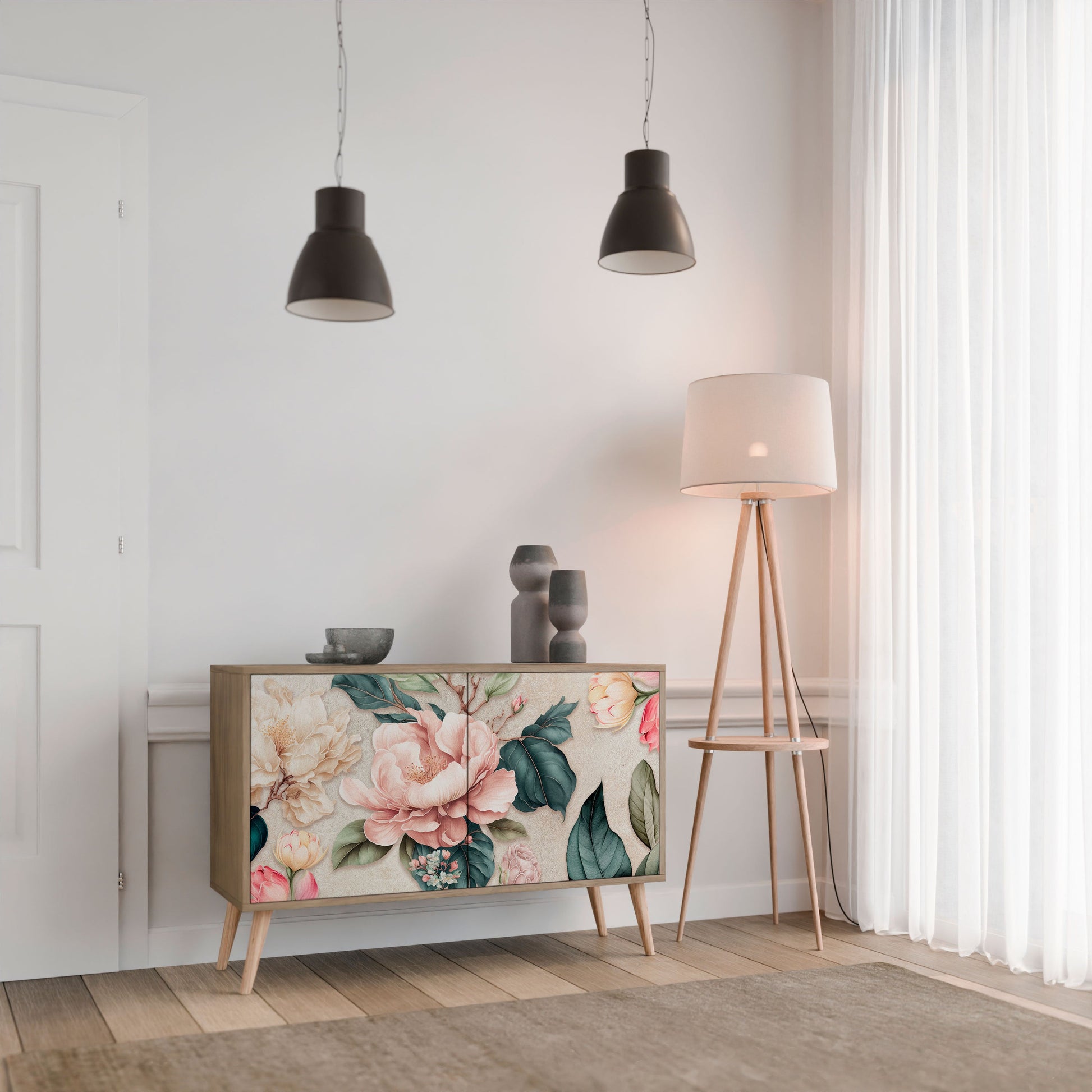 Buffet 2 portes FLORAL GRACE effet chêne