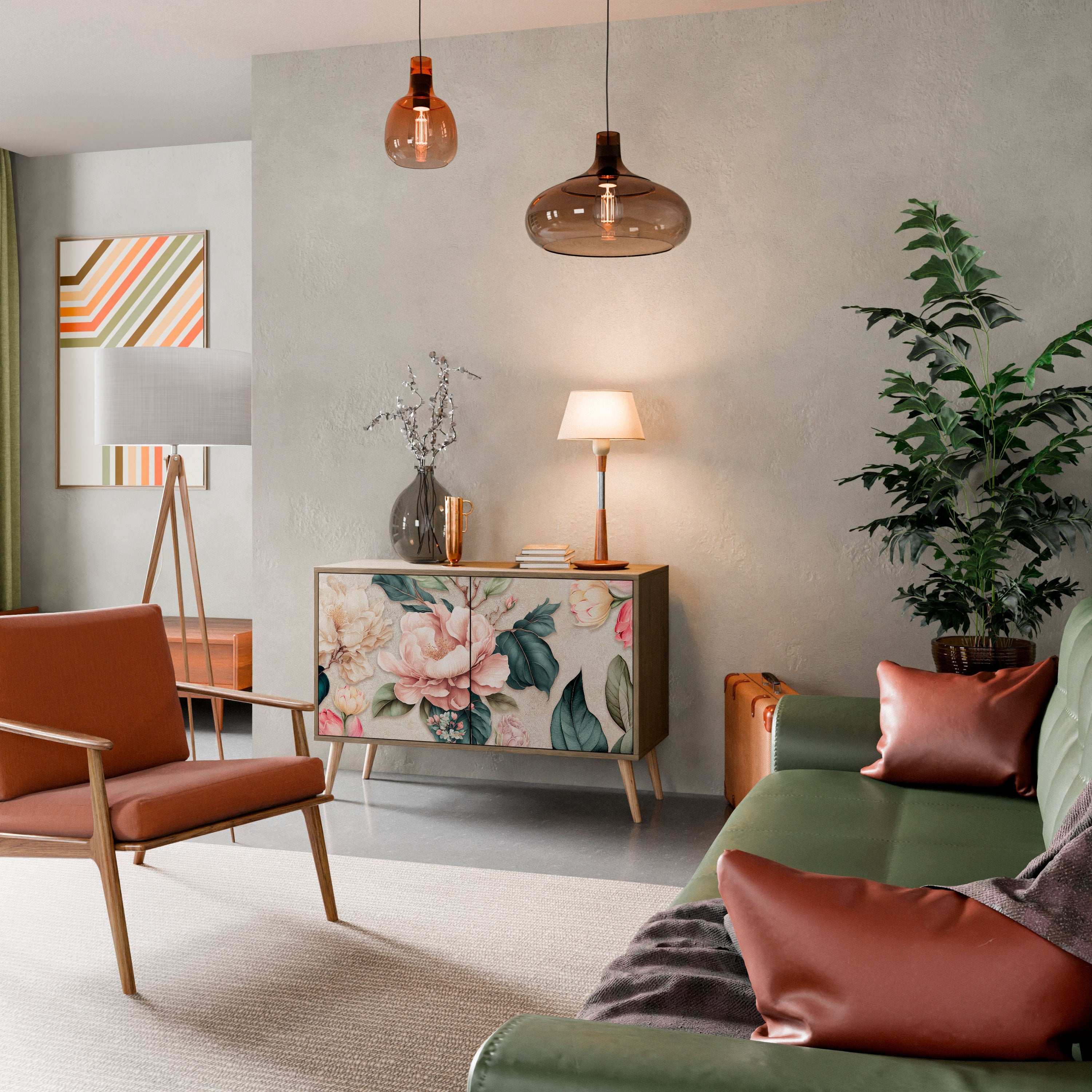 Buffet 2 portes FLORAL GRACE effet chêne