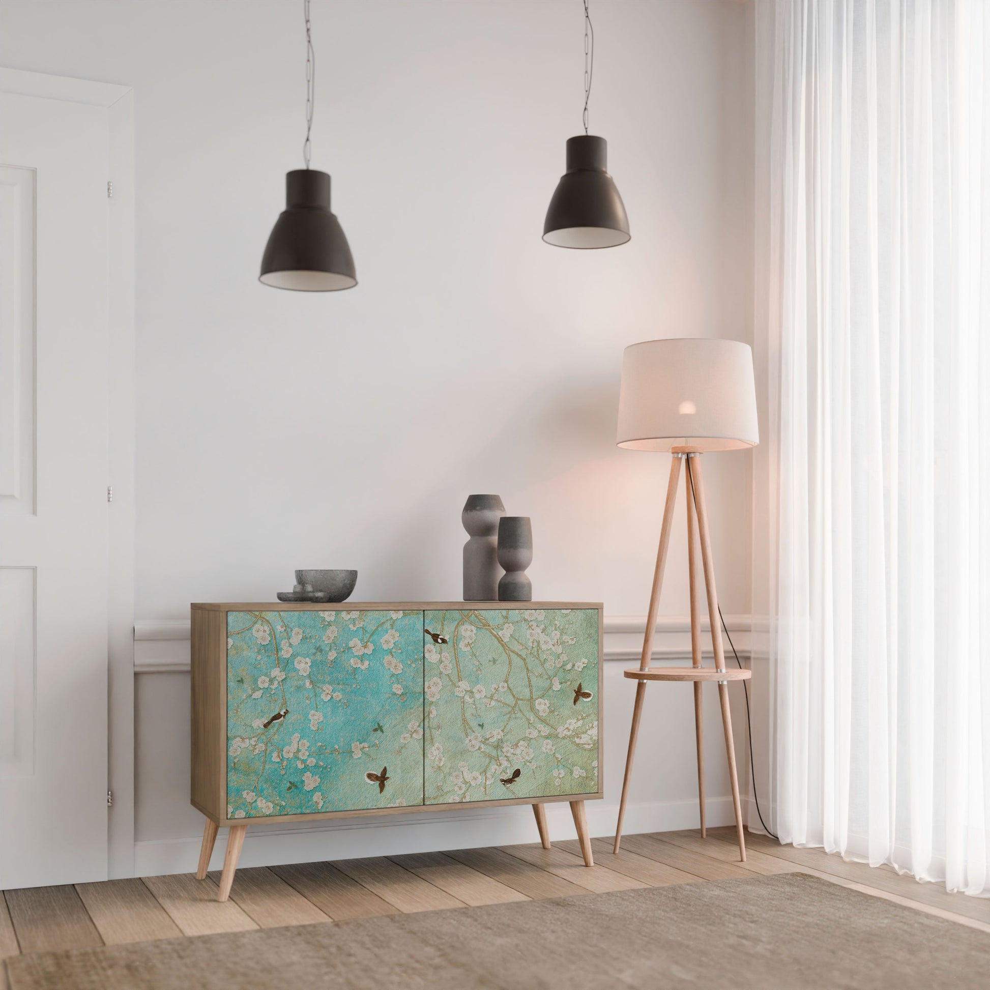 Buffet 2 portes BLOOMING CHARM effet chêne