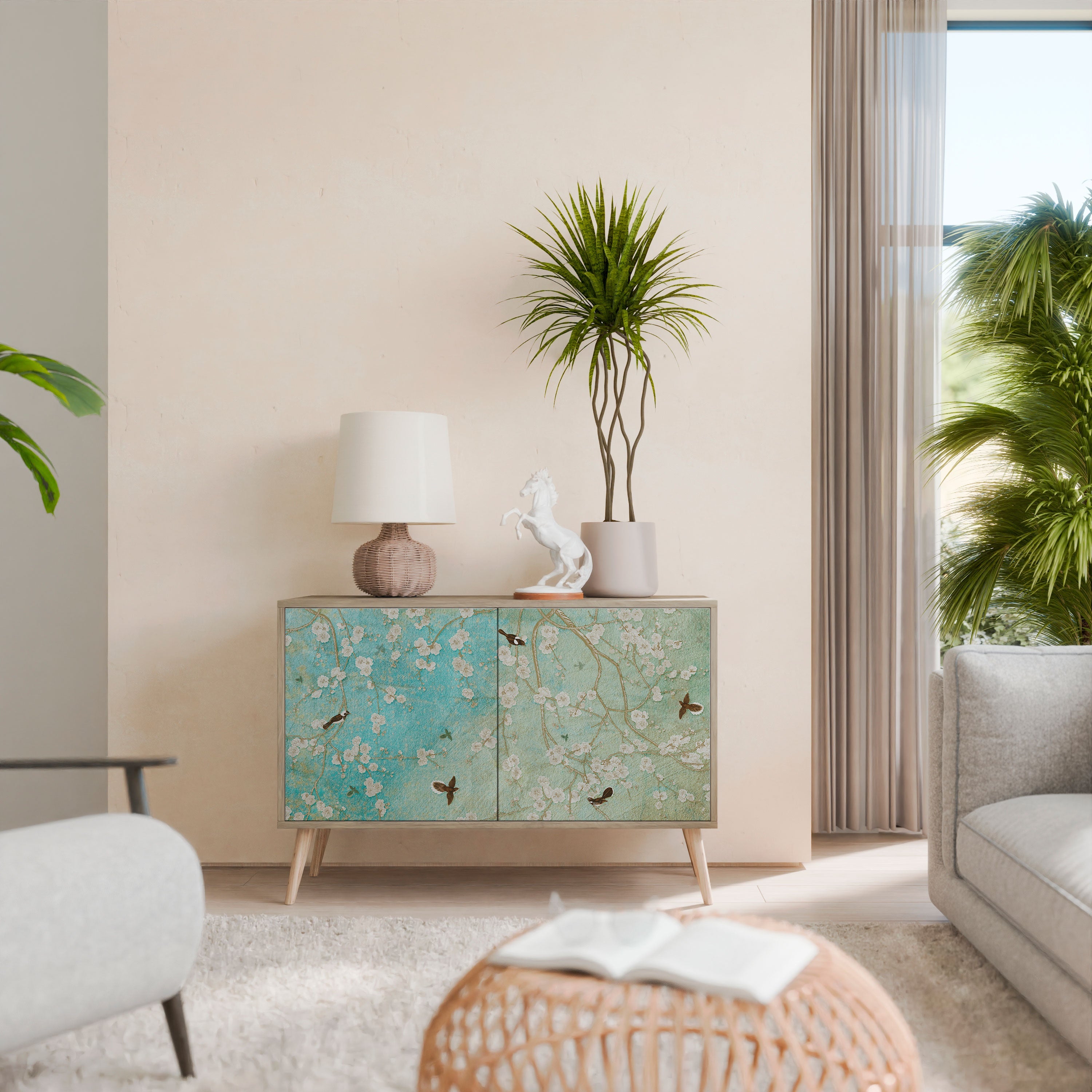 Buffet 2 portes BLOOMING CHARM effet chêne