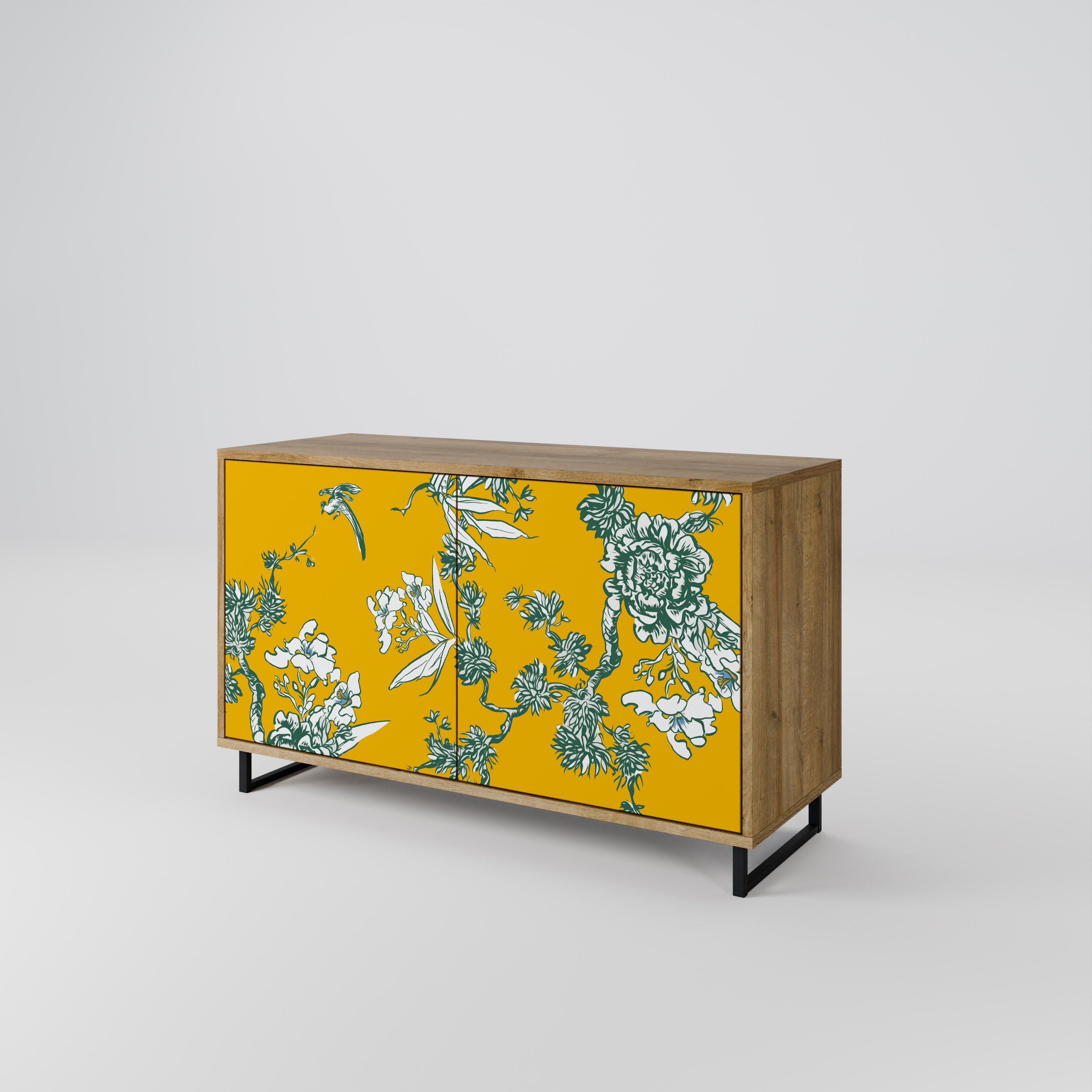 Buffet 2 portes YELLOW CHINOISERIE effet chêne