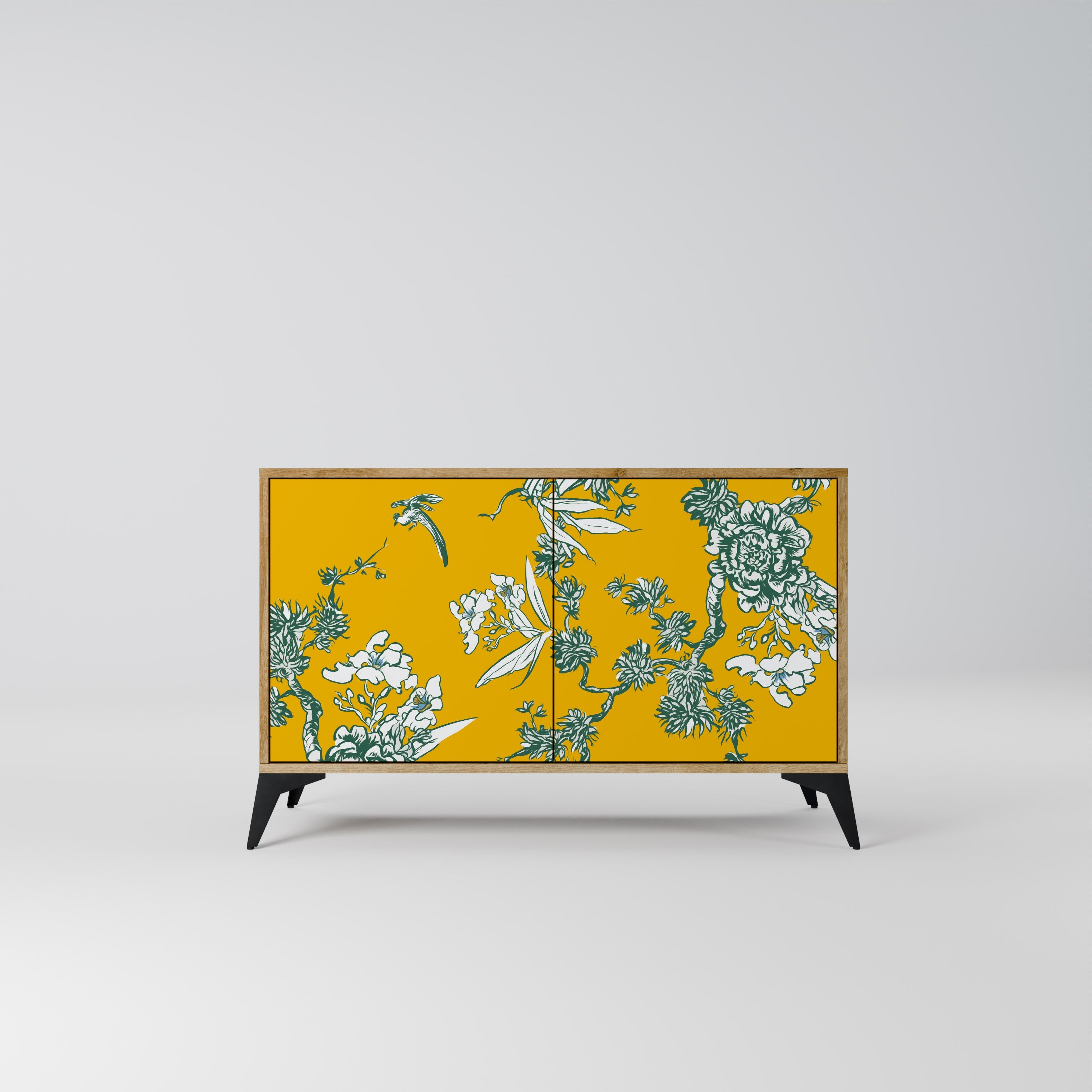Buffet 2 portes YELLOW CHINOISERIE effet chêne