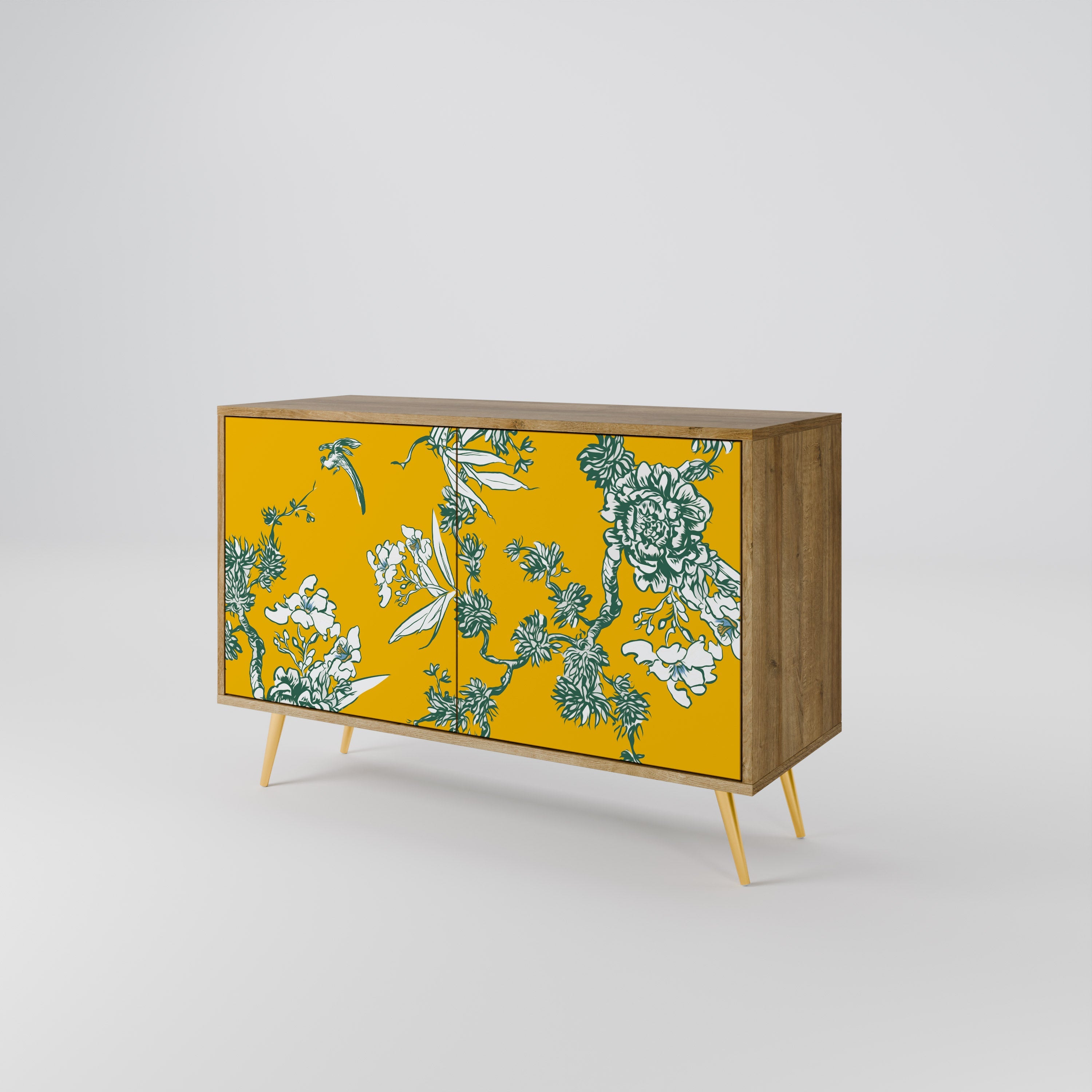 Buffet 2 portes YELLOW CHINOISERIE effet chêne