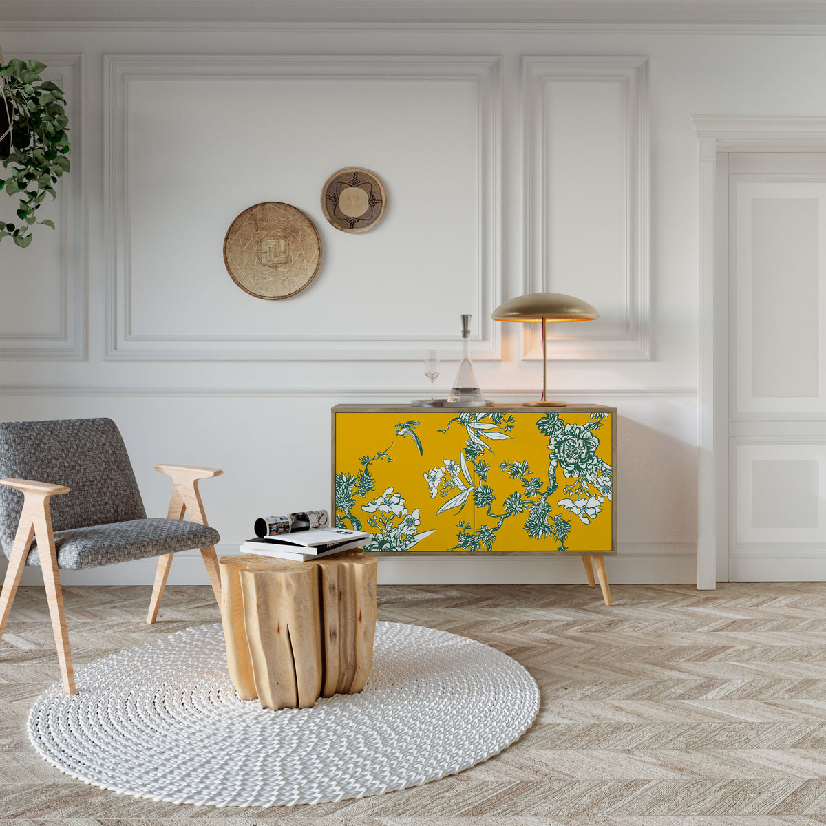 YELLOW CHINOISERIE 2-Door Sideboard