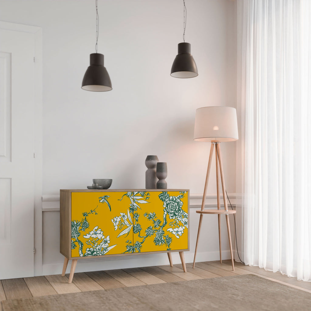 Buffet 2 portes YELLOW CHINOISERIE effet chêne