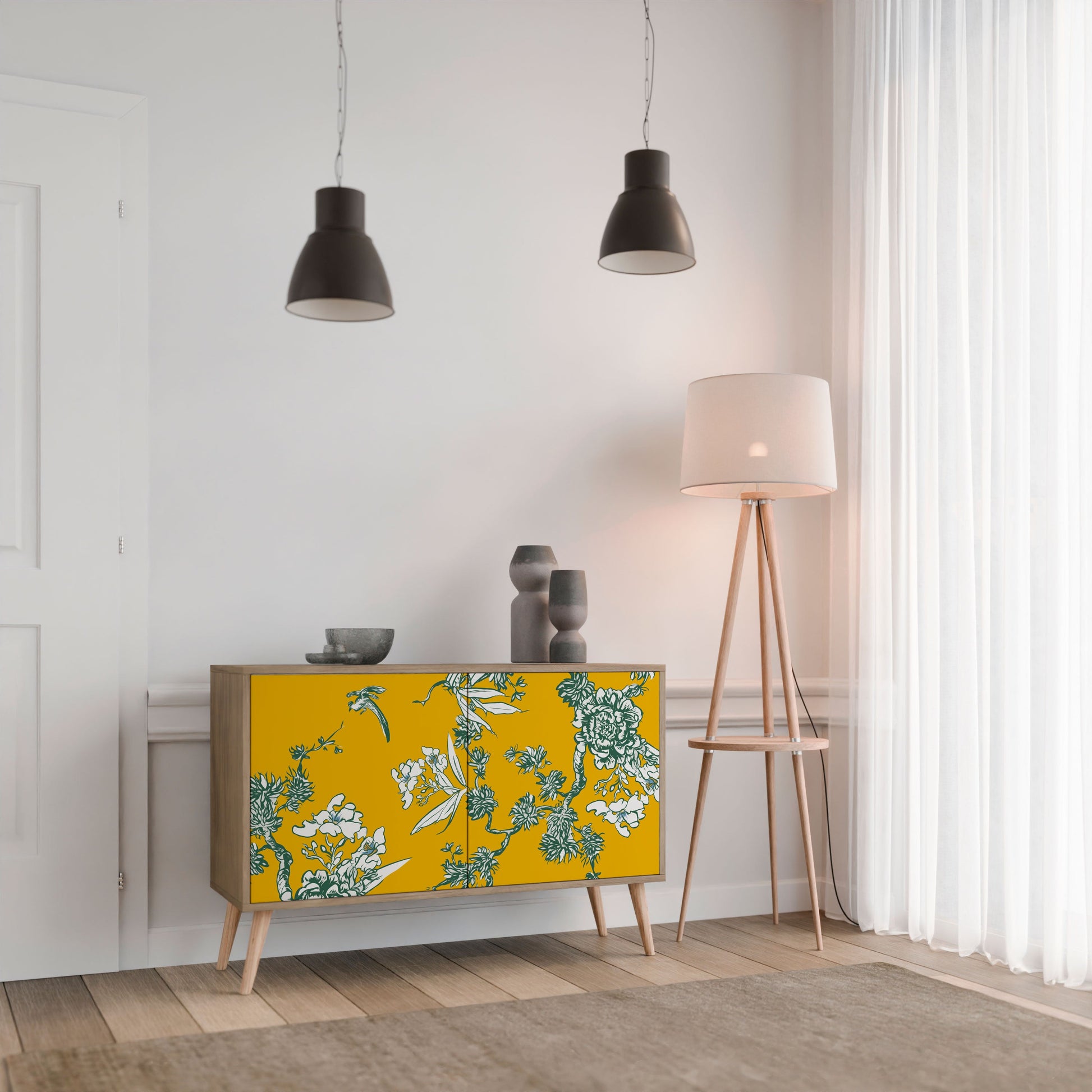 Buffet 2 portes YELLOW CHINOISERIE effet chêne