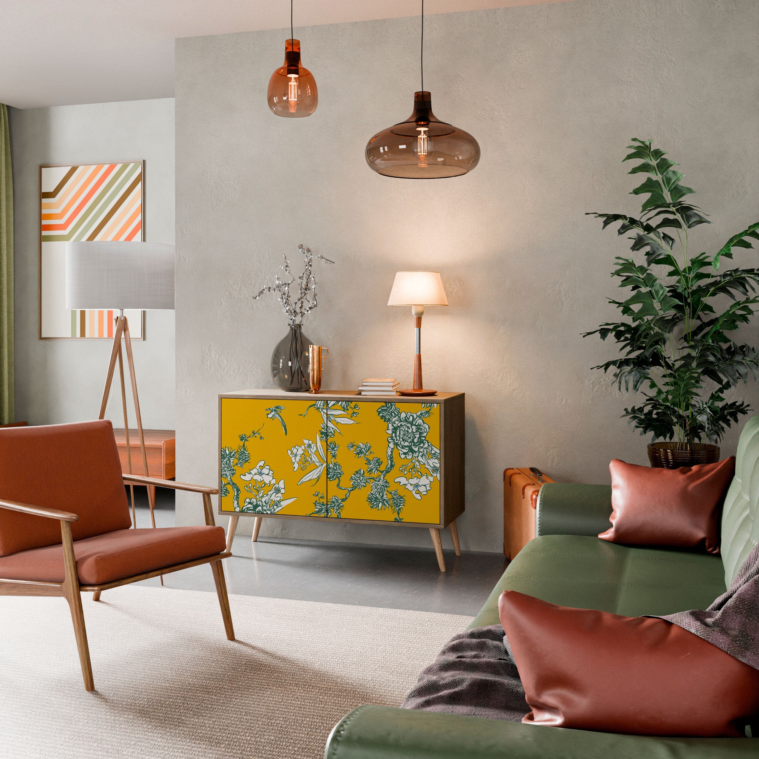 Buffet 2 portes YELLOW CHINOISERIE effet chêne