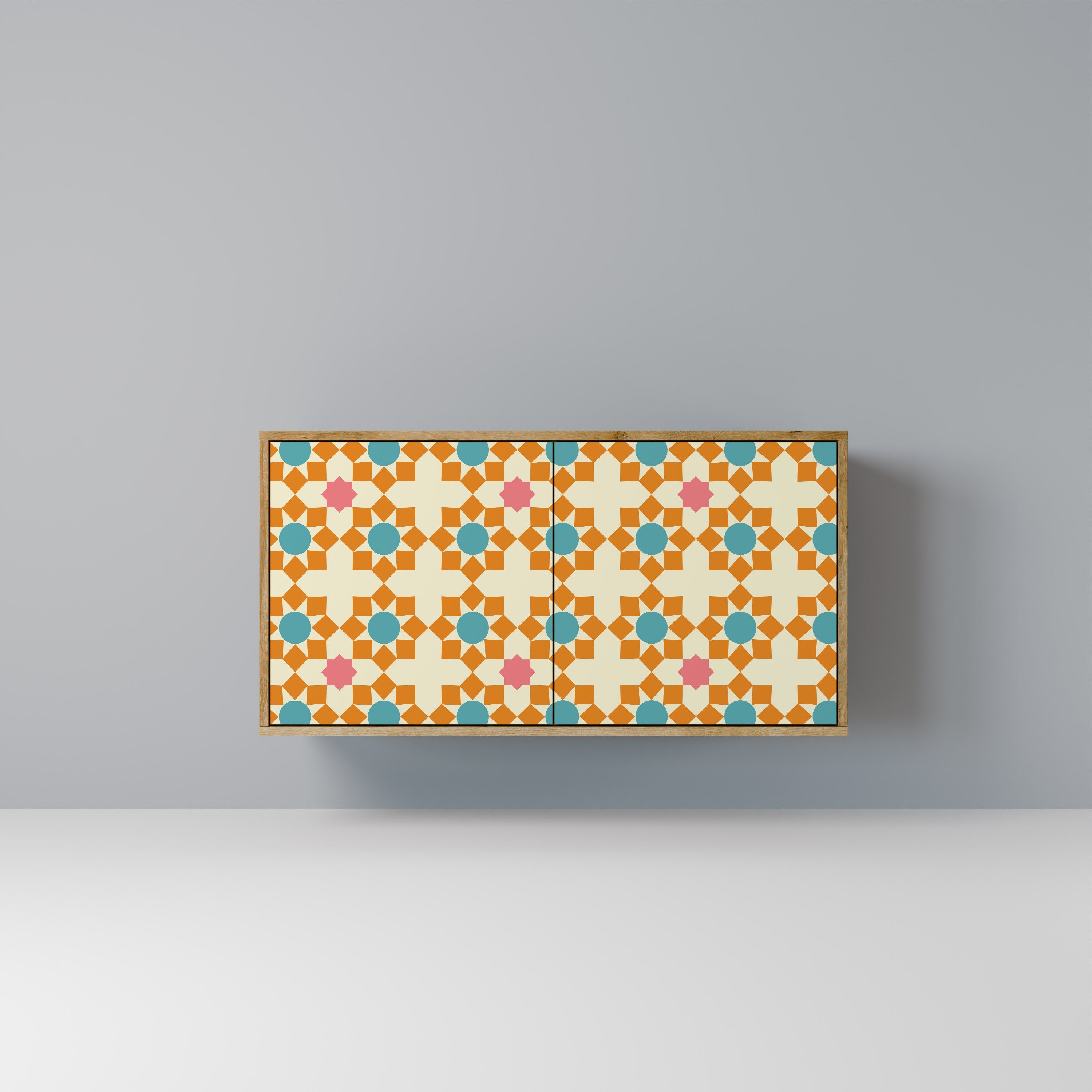 Buffet 2 portes effet chêne à décor floral