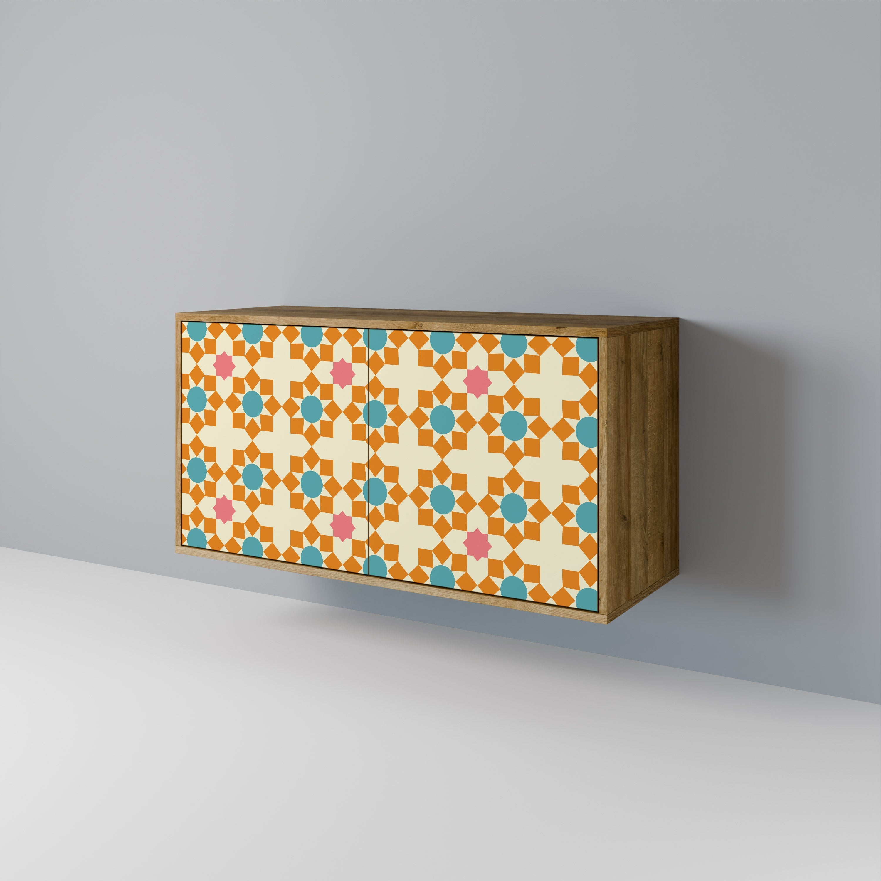 Buffet 2 portes effet chêne à décor floral