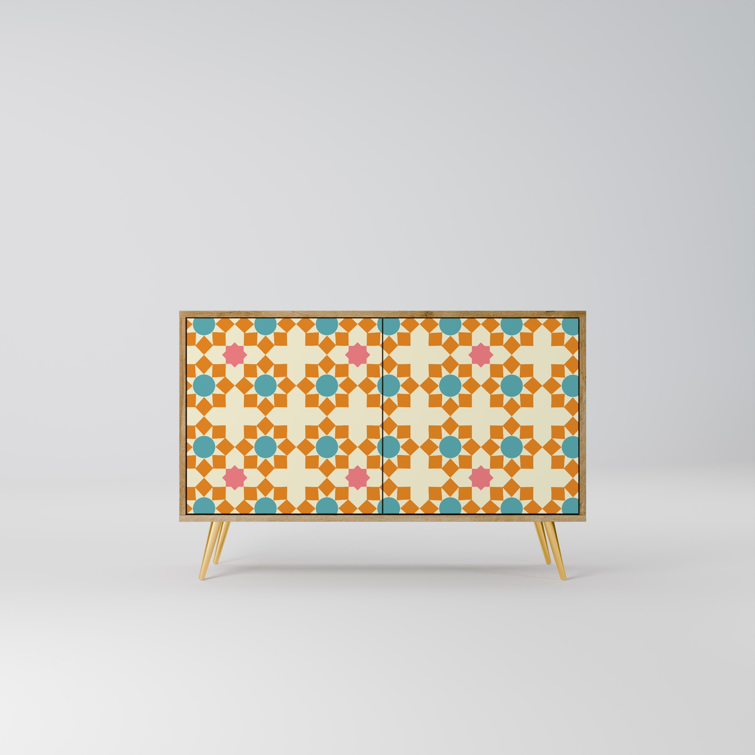 Buffet 2 portes effet chêne à décor floral