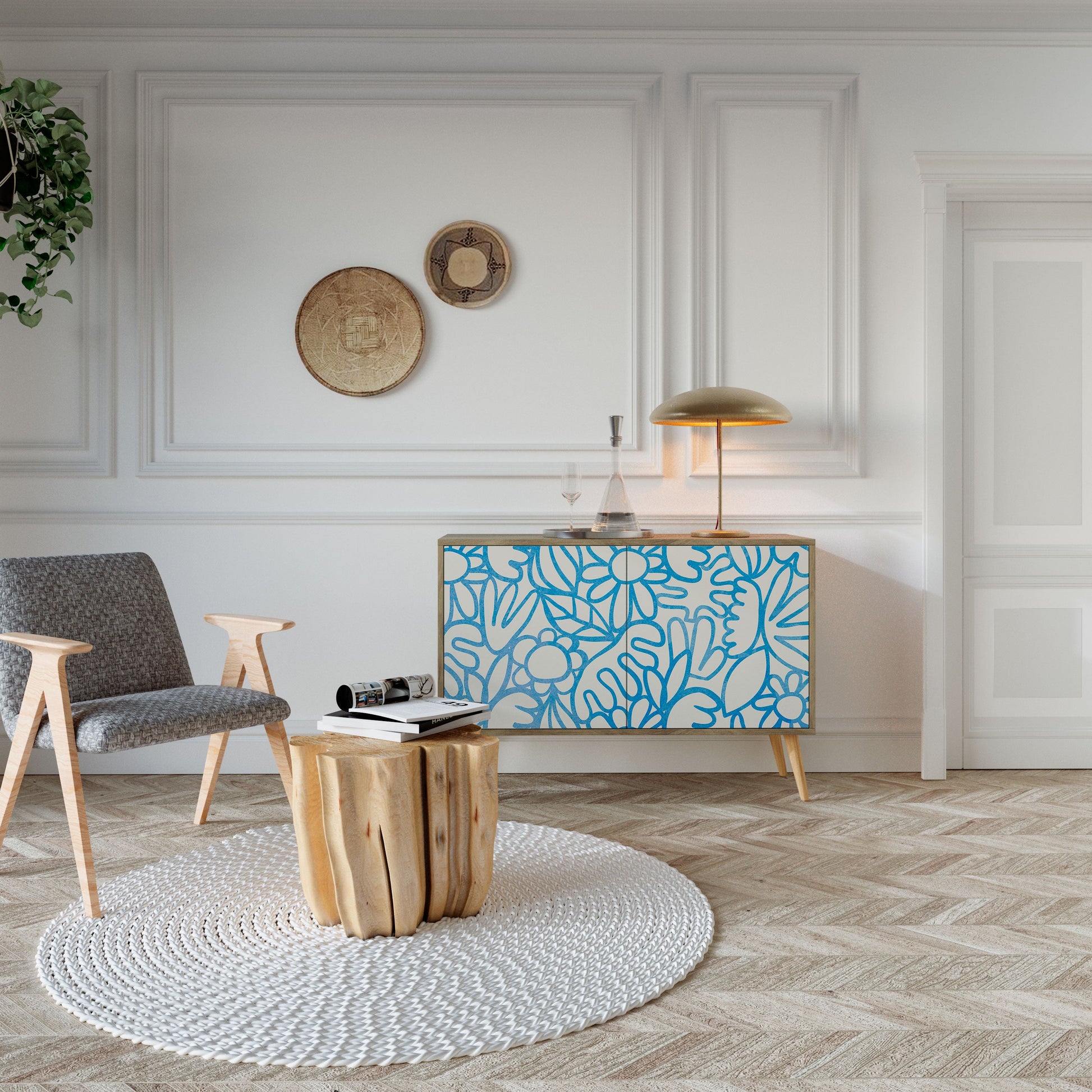 Buffet 2 portes BLOOMY MORNING effet chêne