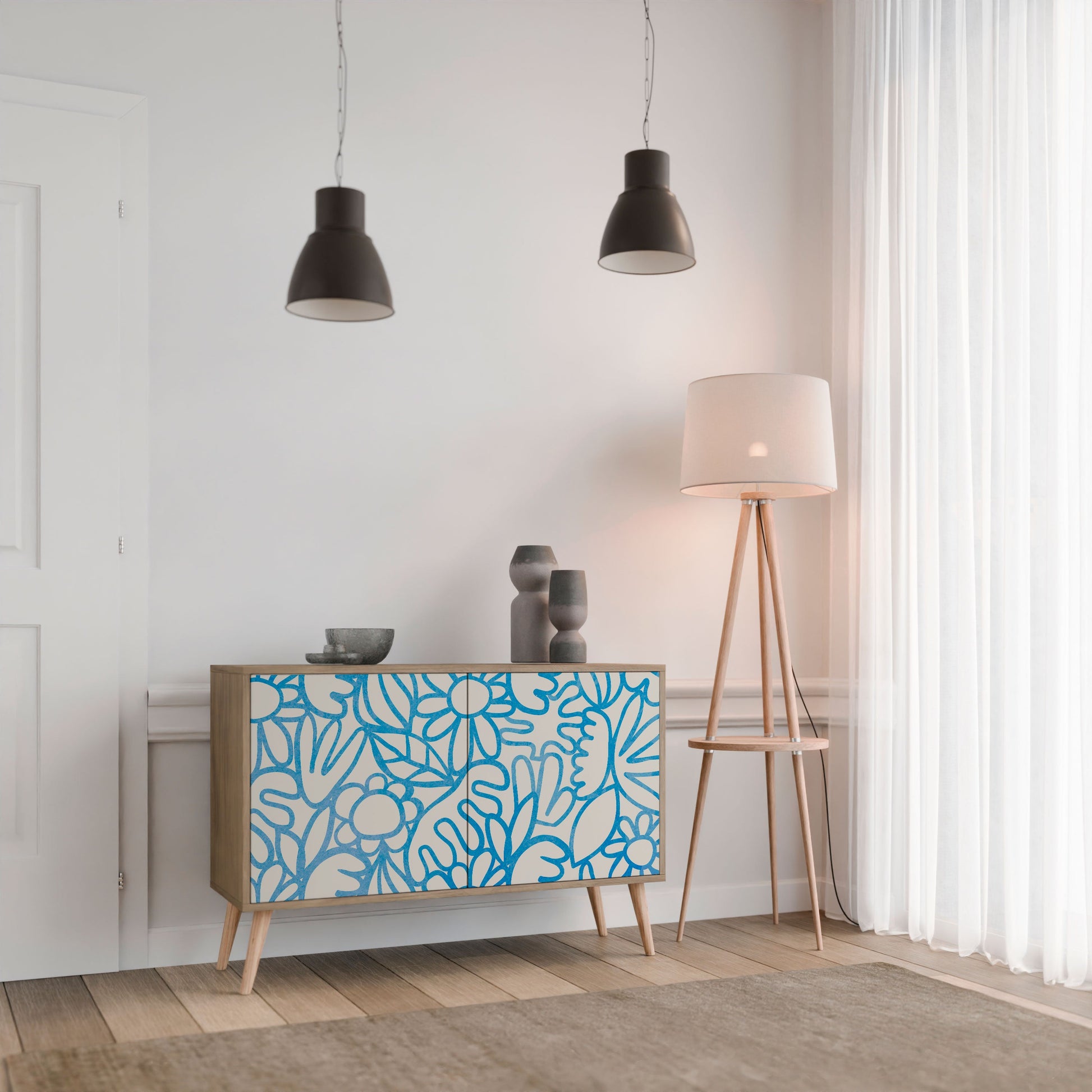 Buffet 2 portes BLOOMY MORNING effet chêne