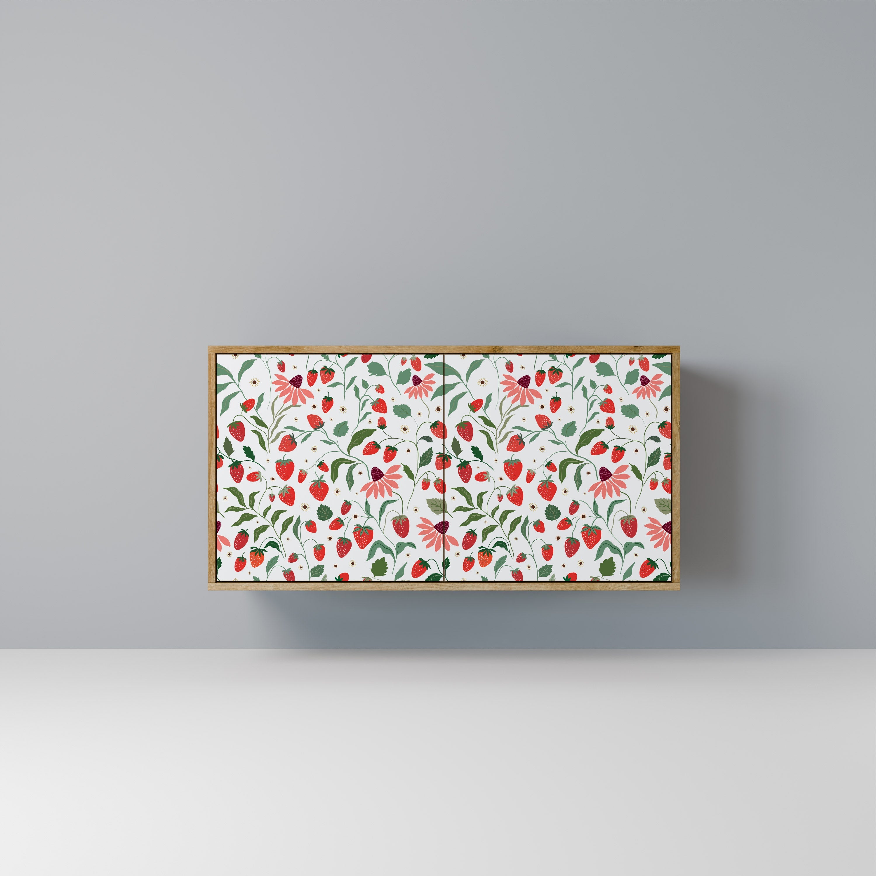 Buffet 2 portes effet chêne FLEURS ET FRAISES