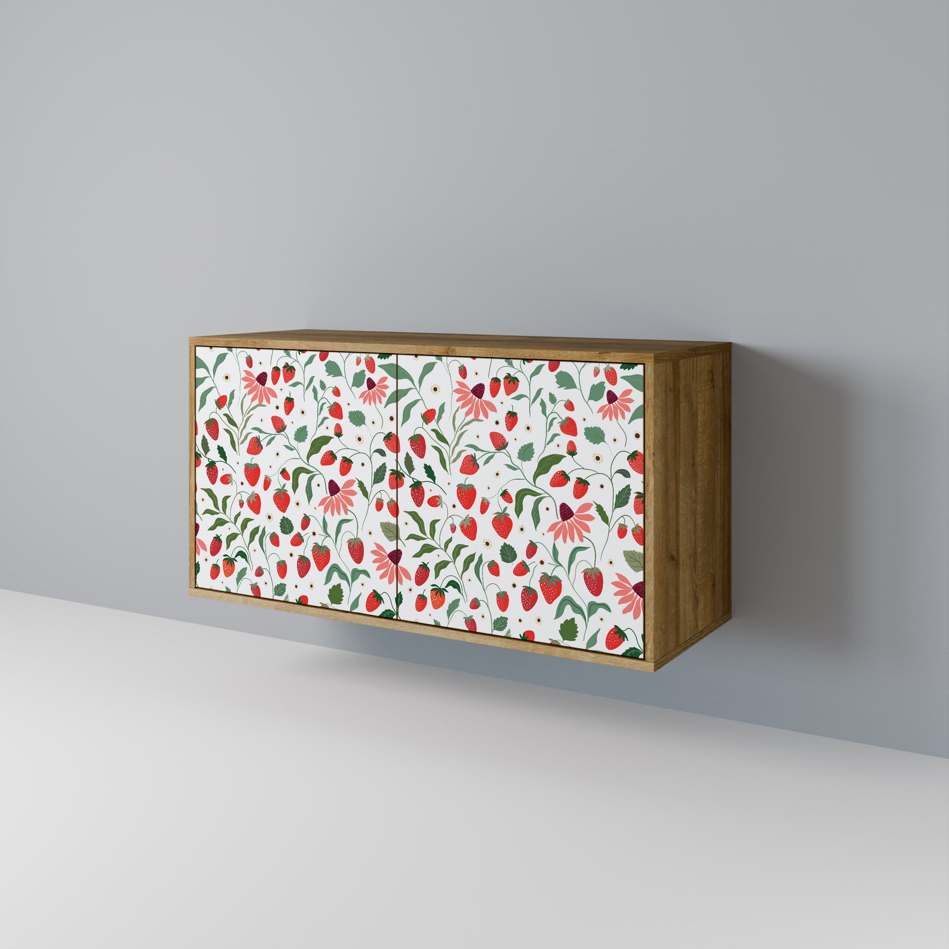 Buffet 2 portes effet chêne FLEURS ET FRAISES