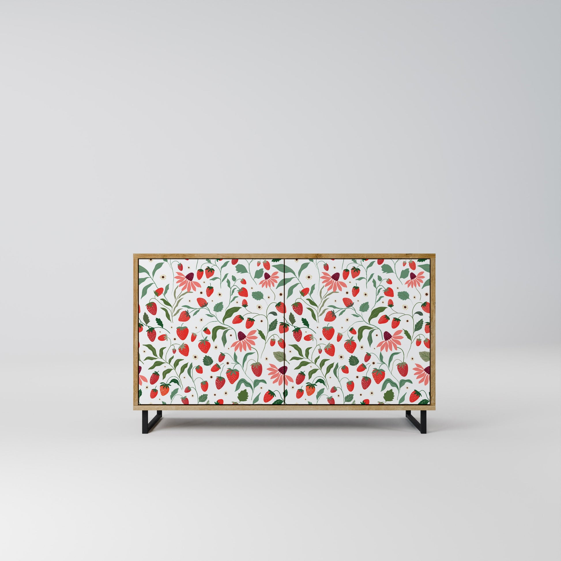 Buffet 2 portes effet chêne FLEURS ET FRAISES