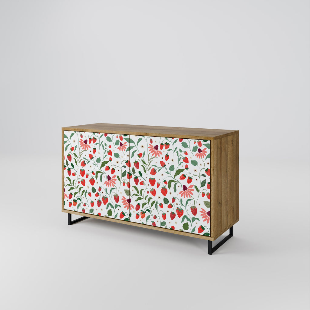 Buffet 2 portes effet chêne FLEURS ET FRAISES