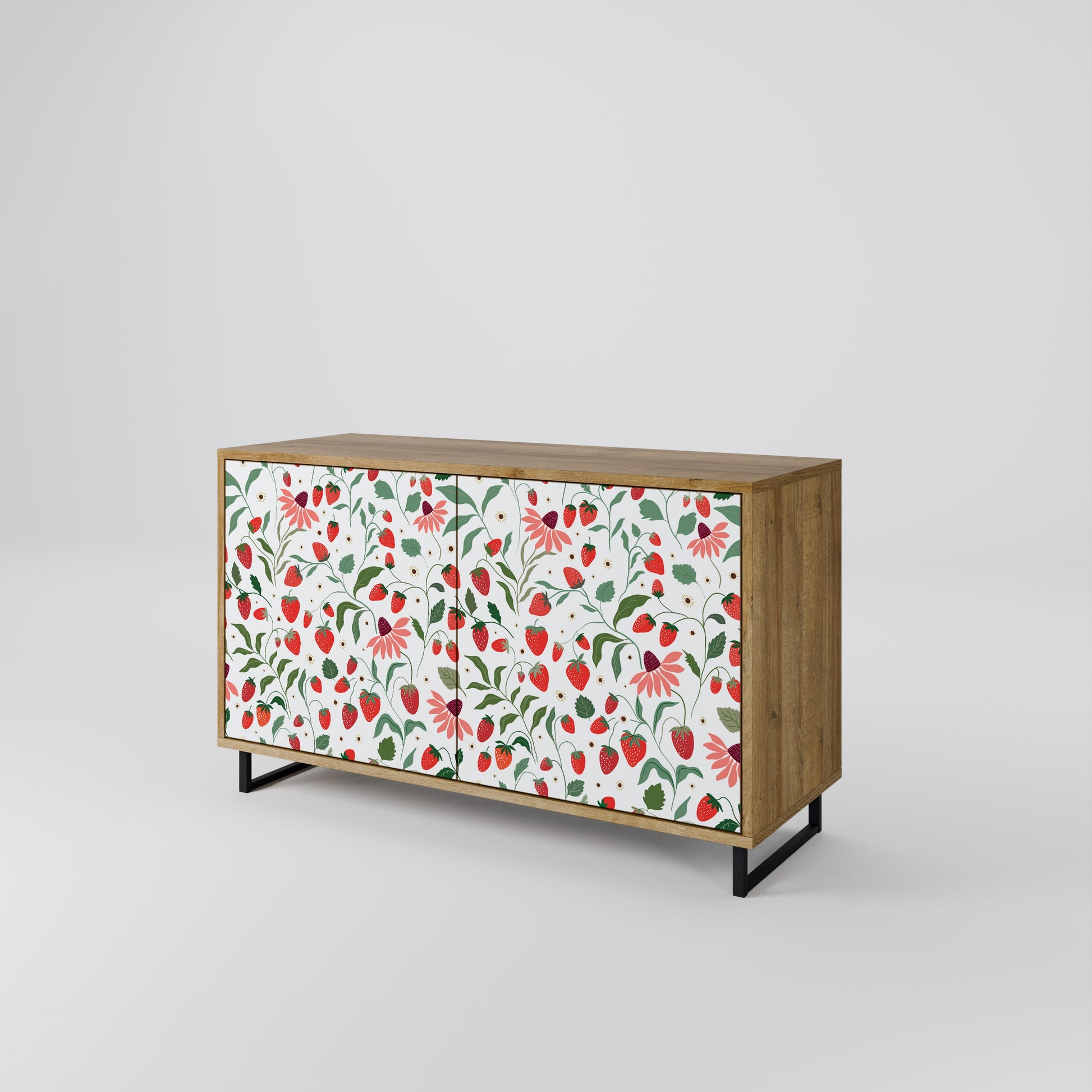 Buffet 2 portes effet chêne FLEURS ET FRAISES