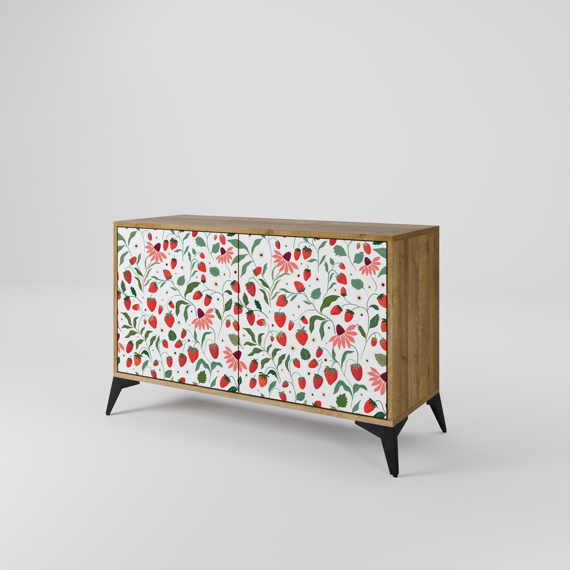 Buffet 2 portes effet chêne FLEURS ET FRAISES