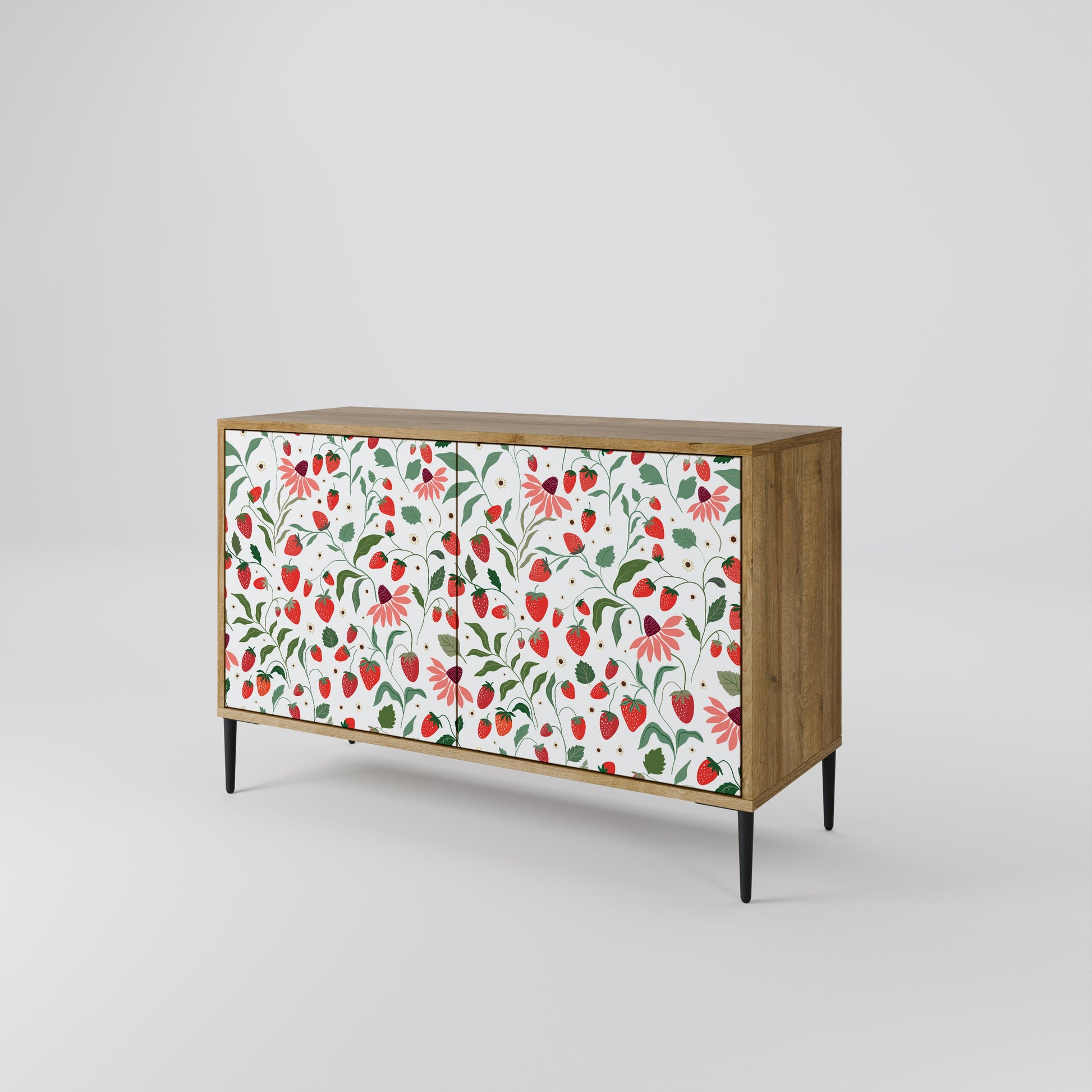 Buffet 2 portes effet chêne FLEURS ET FRAISES