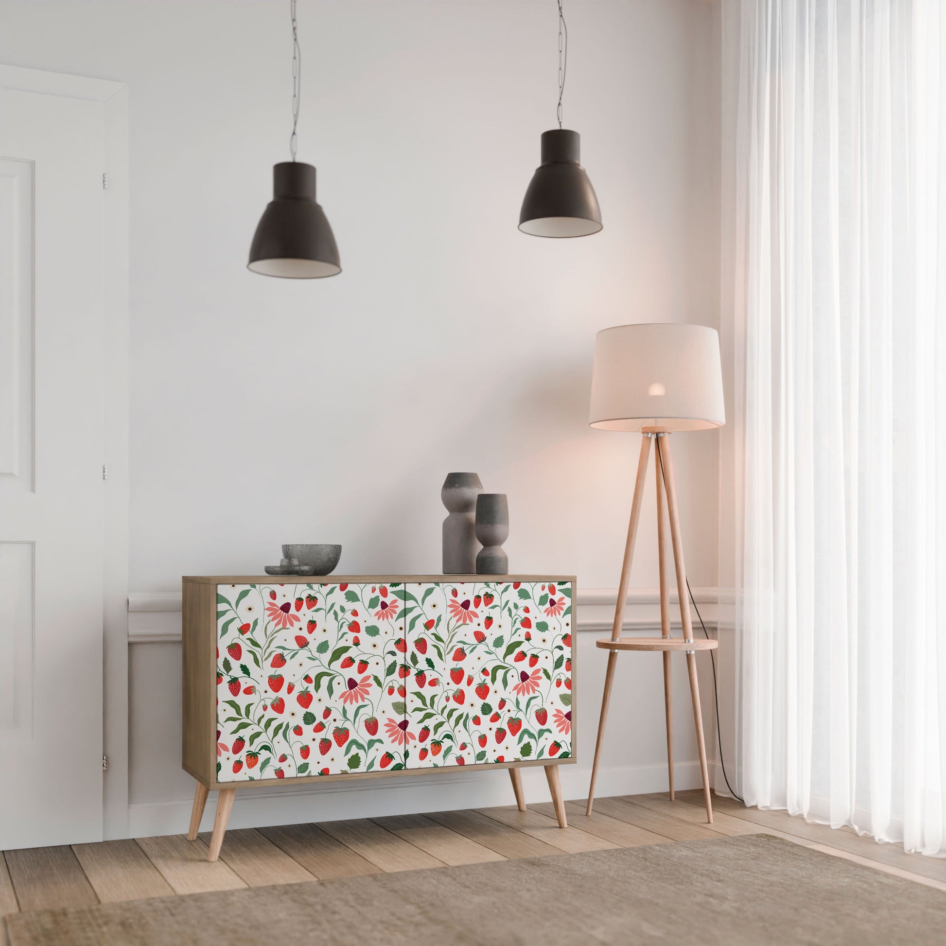 Buffet 2 portes effet chêne FLEURS ET FRAISES