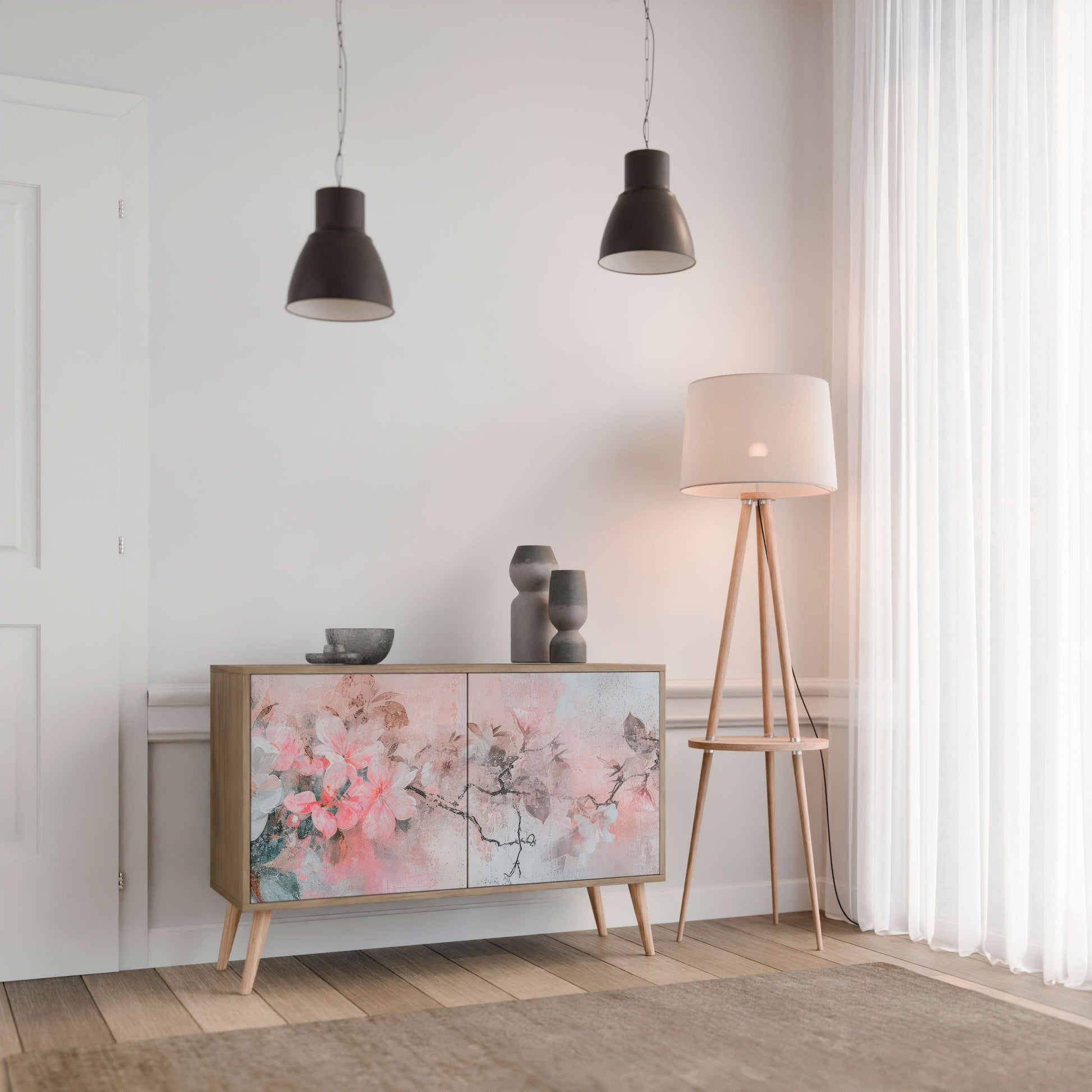 Buffet 2 portes CHERRY BLOSSOM effet chêne