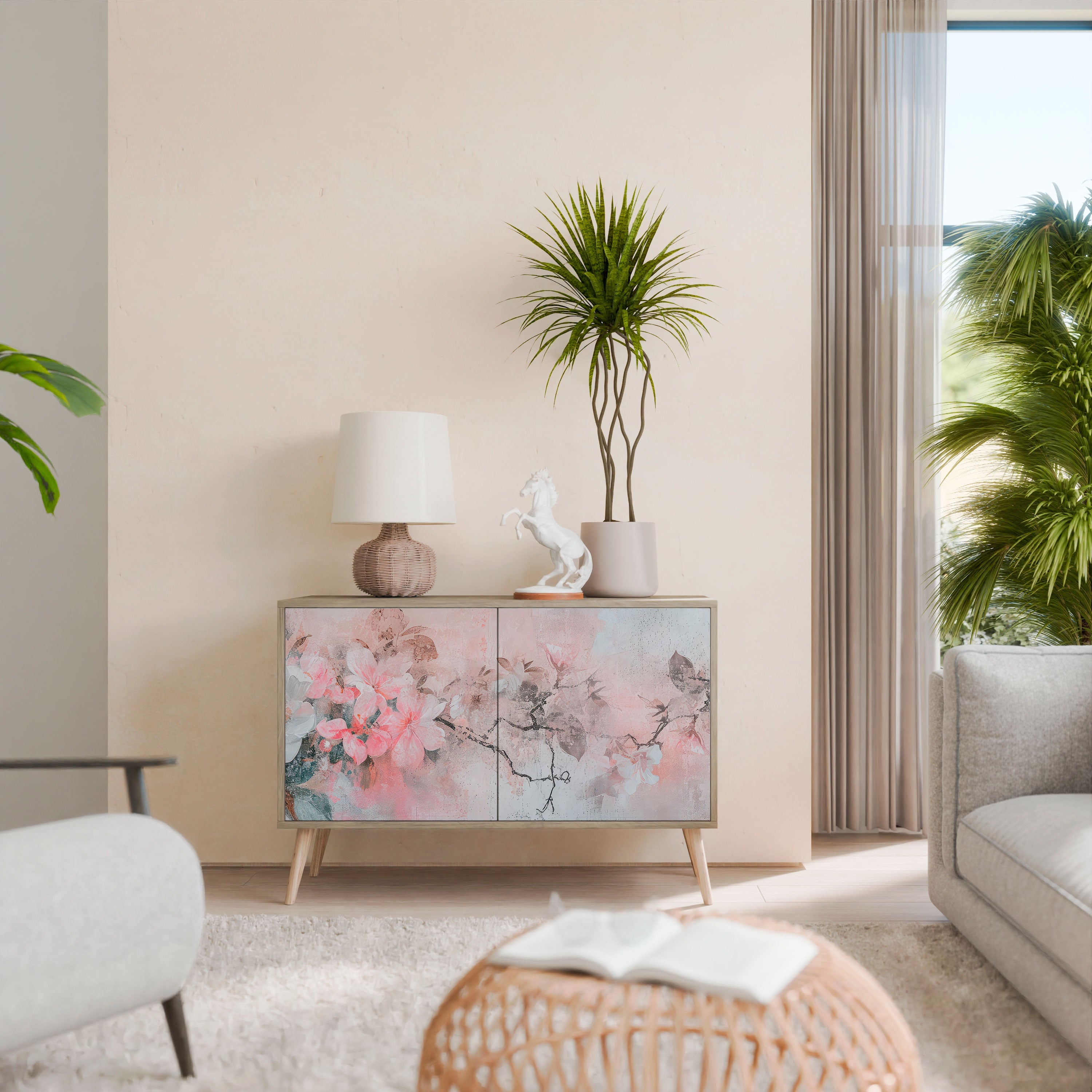 Buffet 2 portes CHERRY BLOSSOM effet chêne