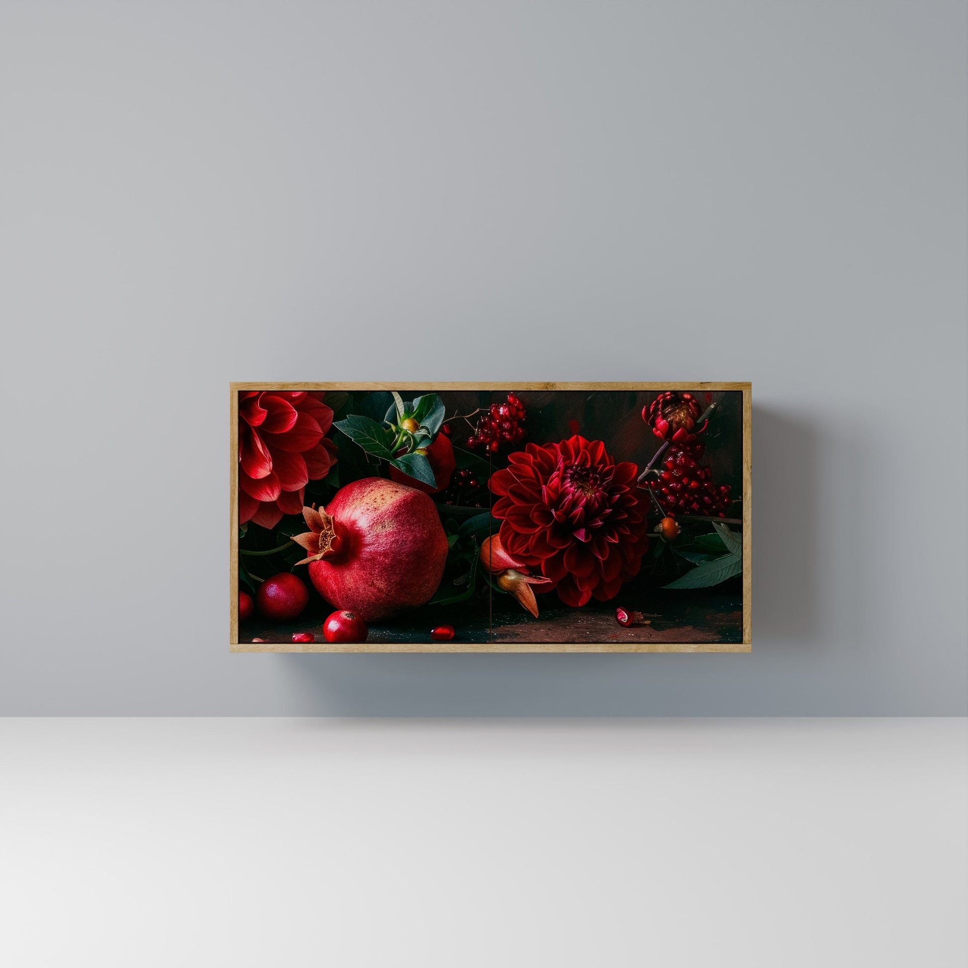 Buffet 2 portes effet chêne DAHLIAS ET GRENADES