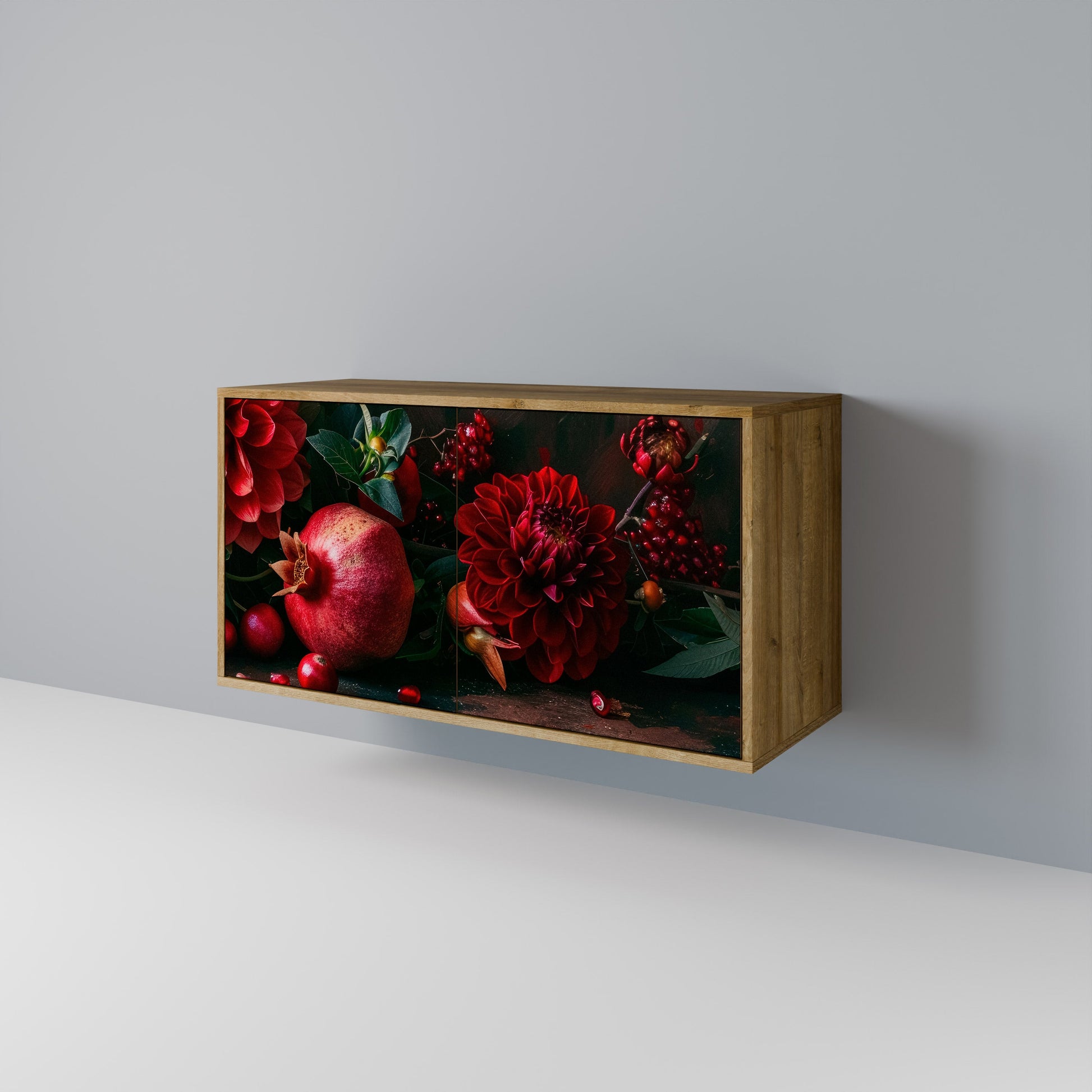 Buffet 2 portes effet chêne DAHLIAS ET GRENADES