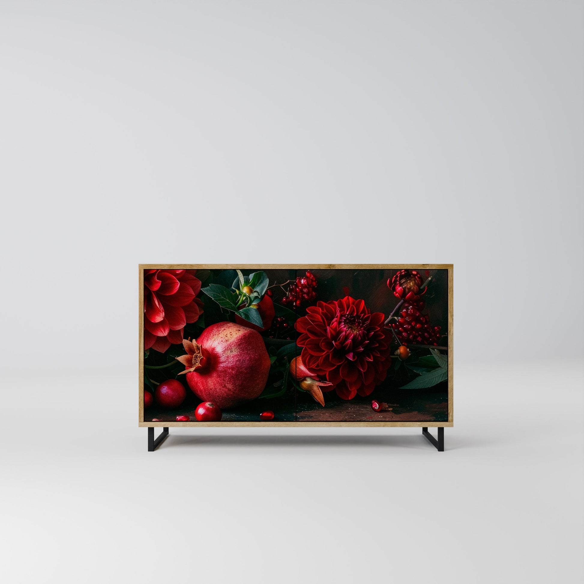 Buffet 2 portes effet chêne DAHLIAS ET GRENADES