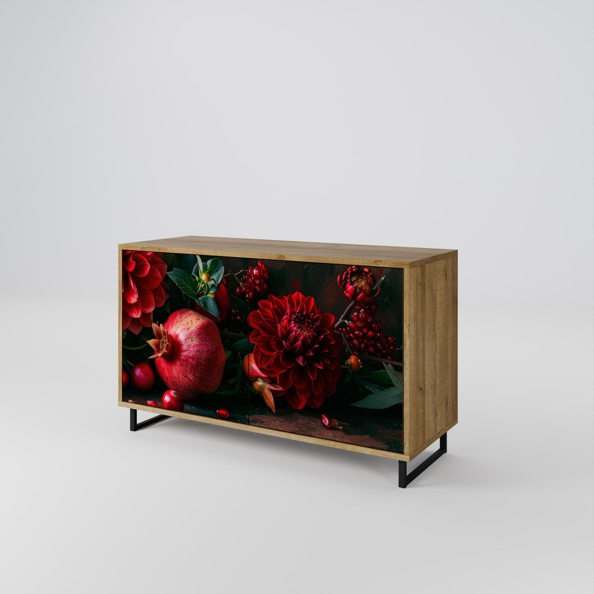Buffet 2 portes effet chêne DAHLIAS ET GRENADES