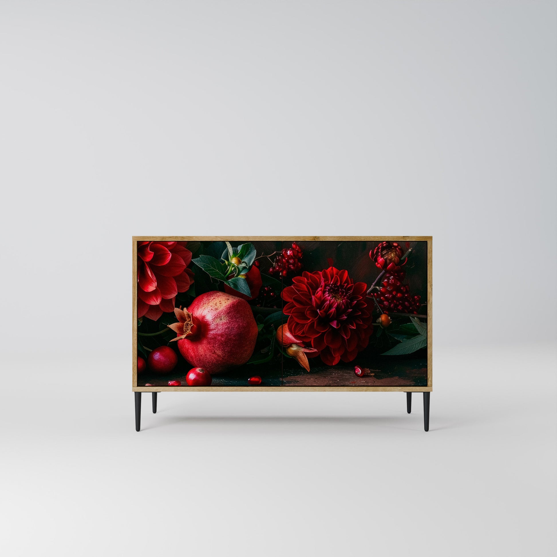 Buffet 2 portes effet chêne DAHLIAS ET GRENADES