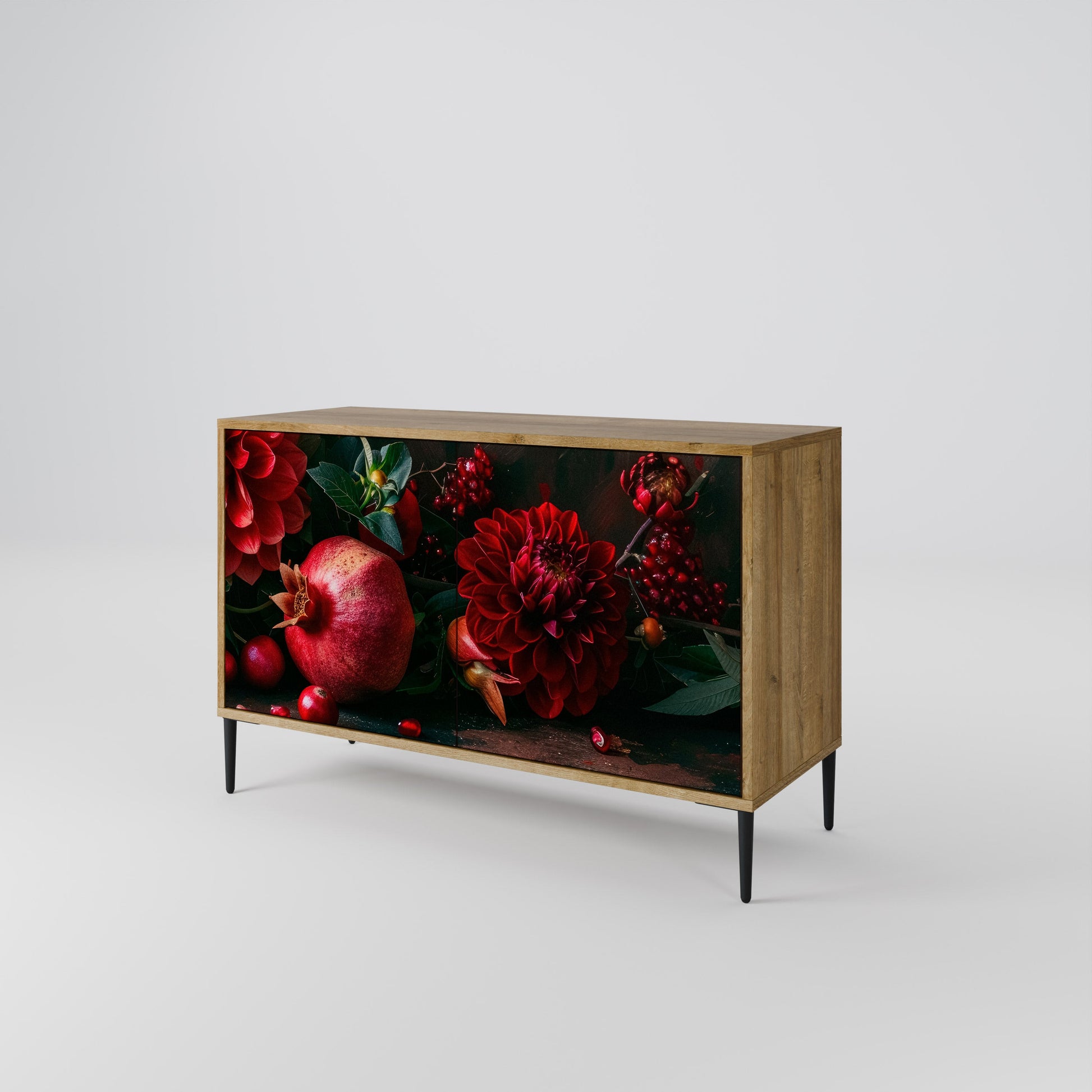 Buffet 2 portes effet chêne DAHLIAS ET GRENADES