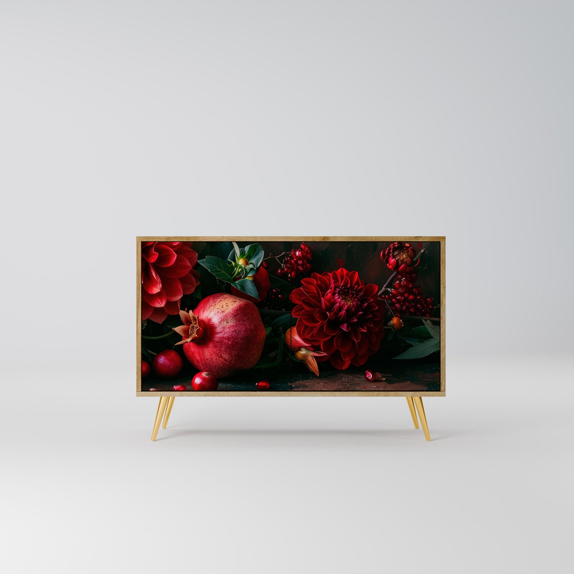 Buffet 2 portes effet chêne DAHLIAS ET GRENADES