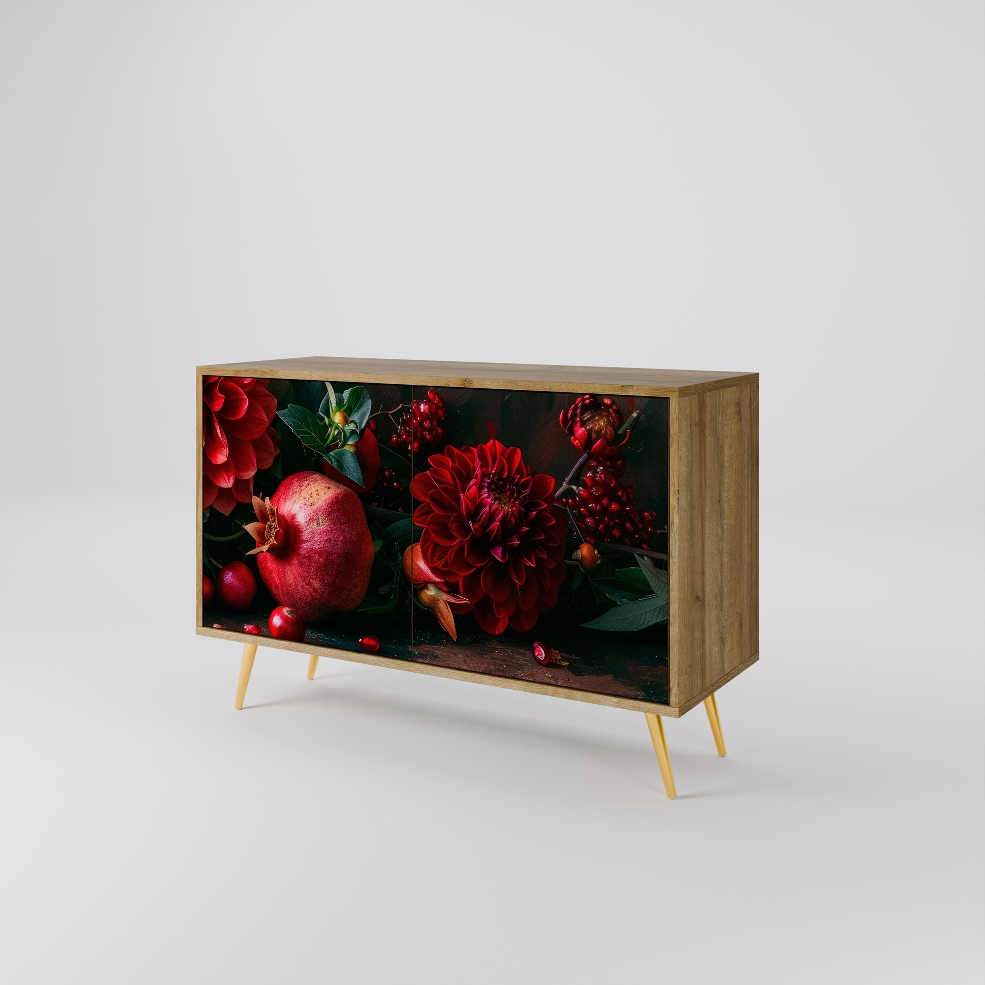 Buffet 2 portes effet chêne DAHLIAS ET GRENADES