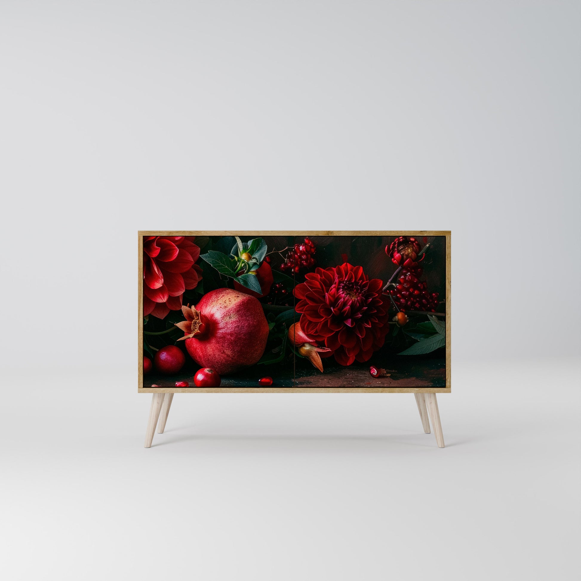 Buffet 2 portes effet chêne DAHLIAS ET GRENADES