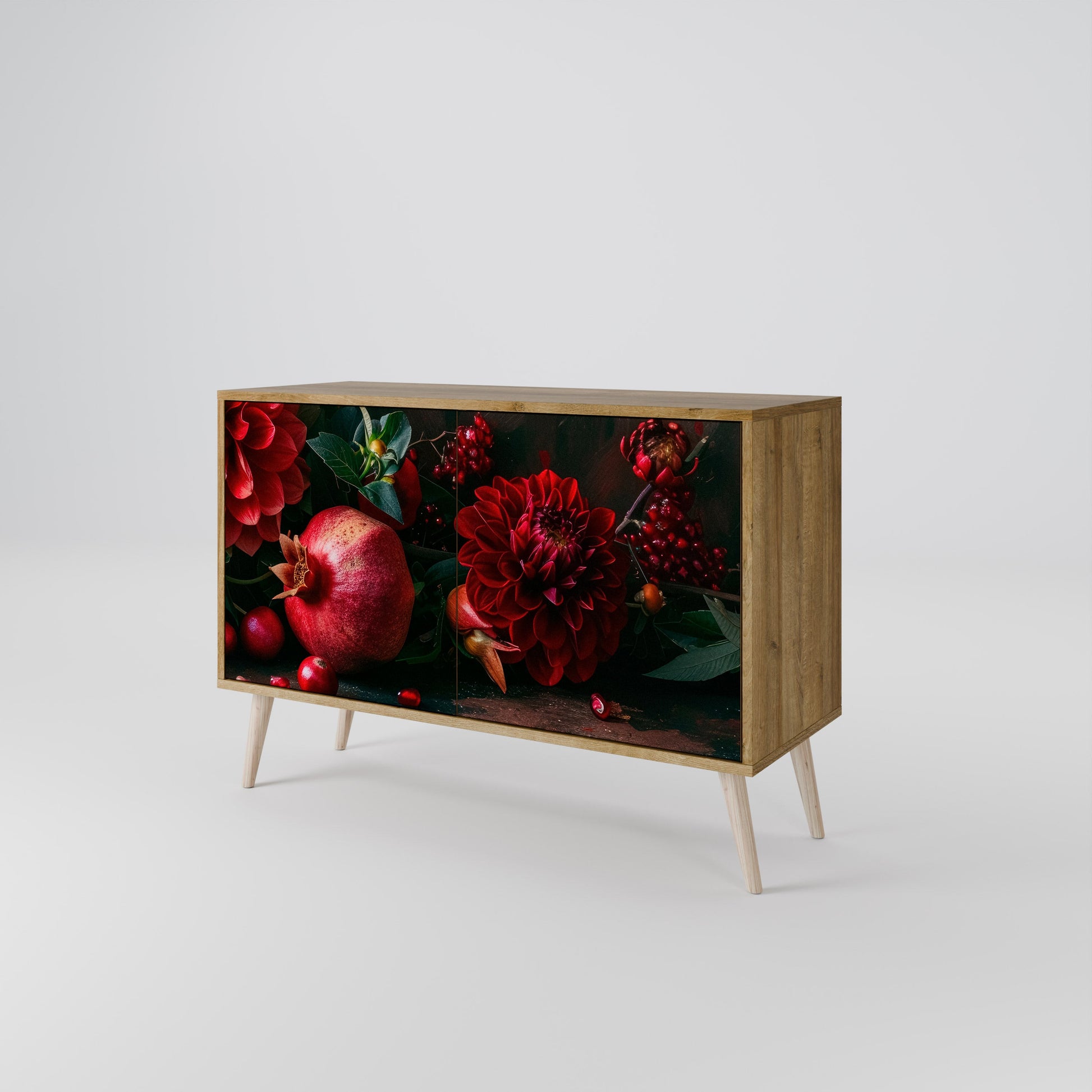 Buffet 2 portes effet chêne DAHLIAS ET GRENADES