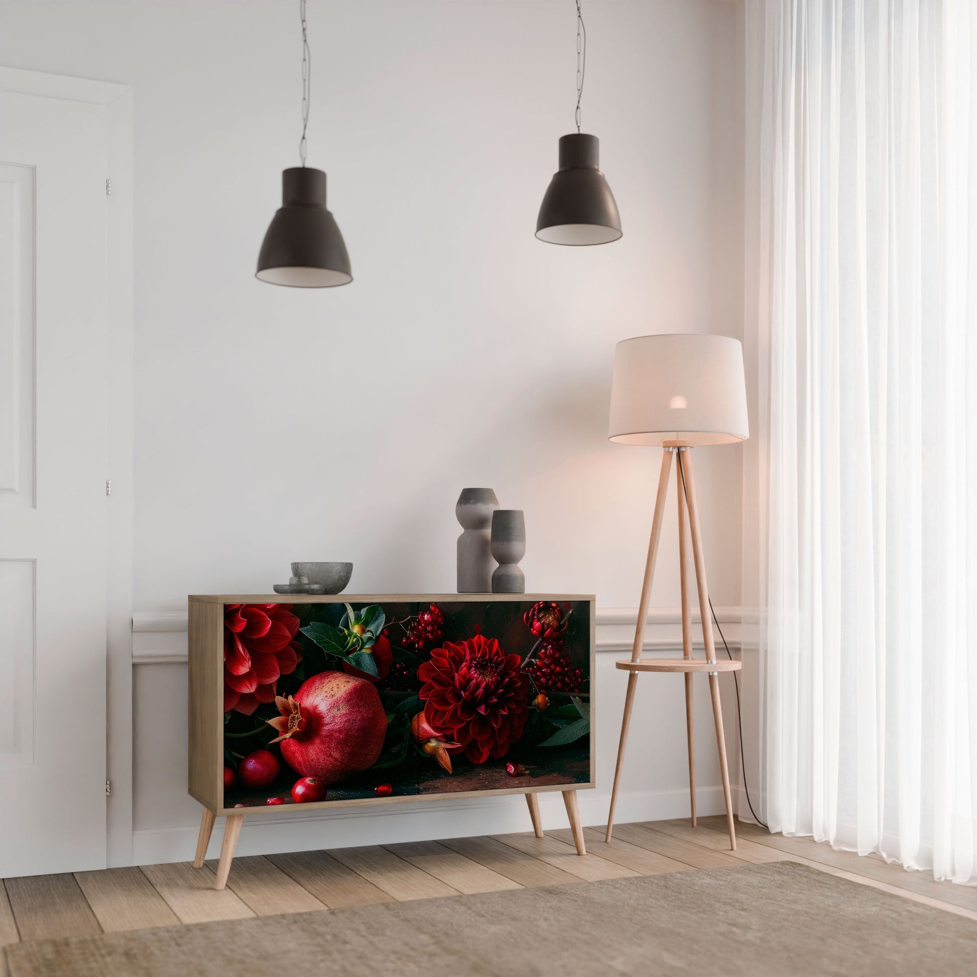 Buffet 2 portes effet chêne DAHLIAS ET GRENADES