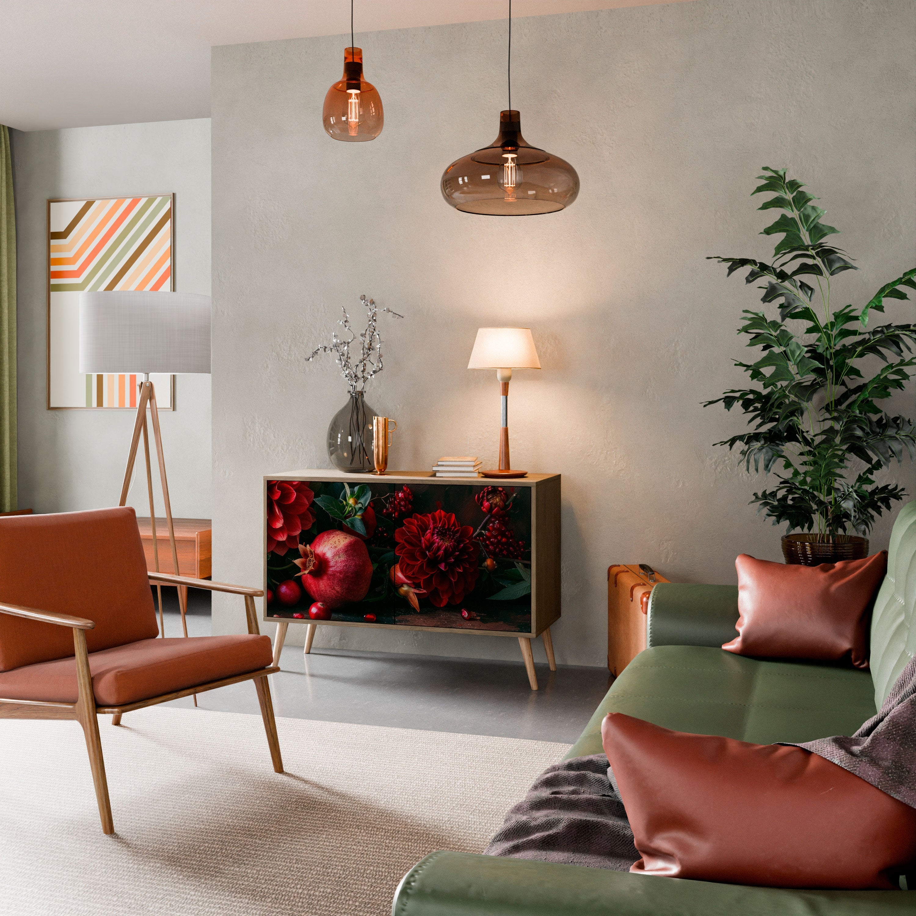 Buffet 2 portes effet chêne DAHLIAS ET GRENADES