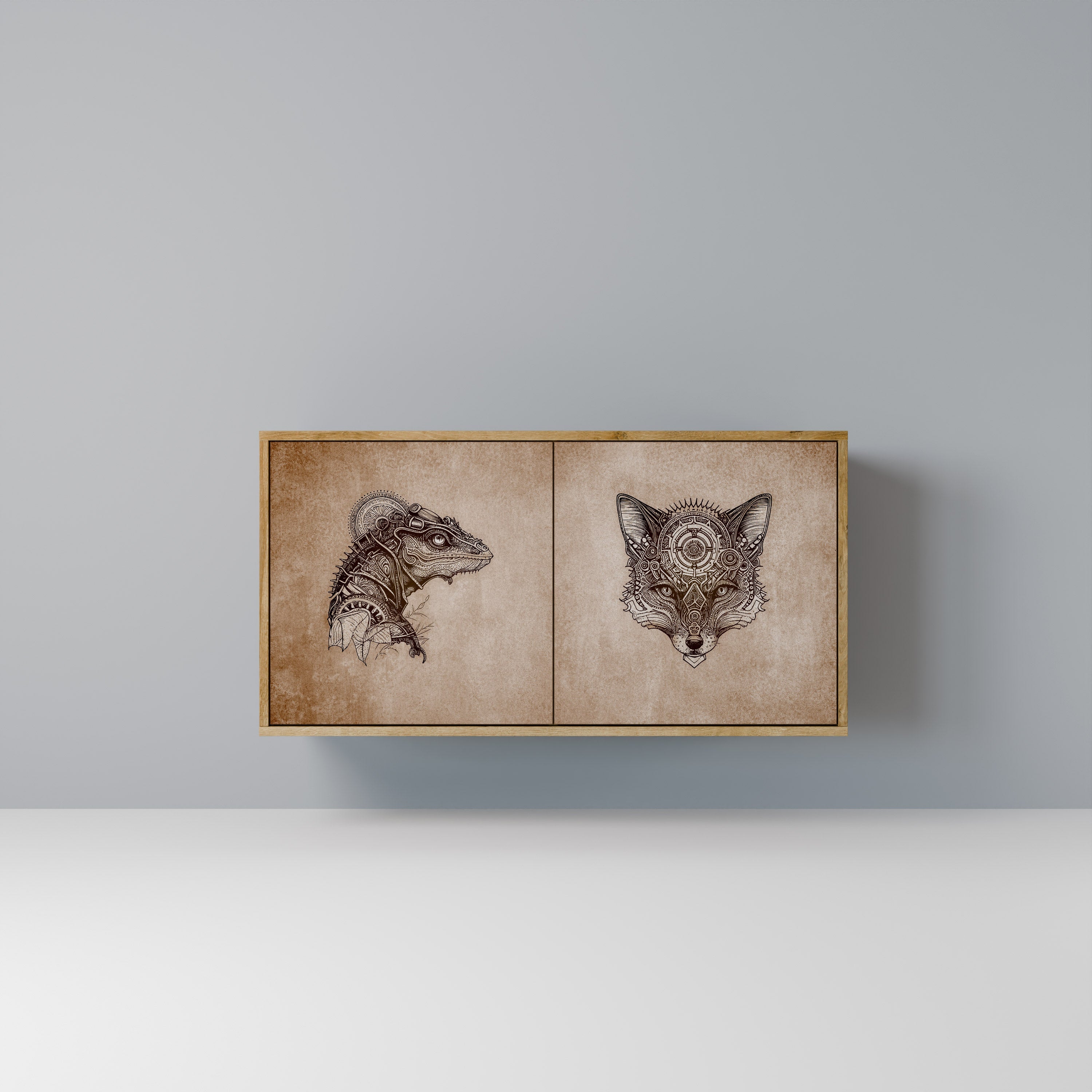 Buffet 2 portes STEAMPUNK CLAN effet chêne